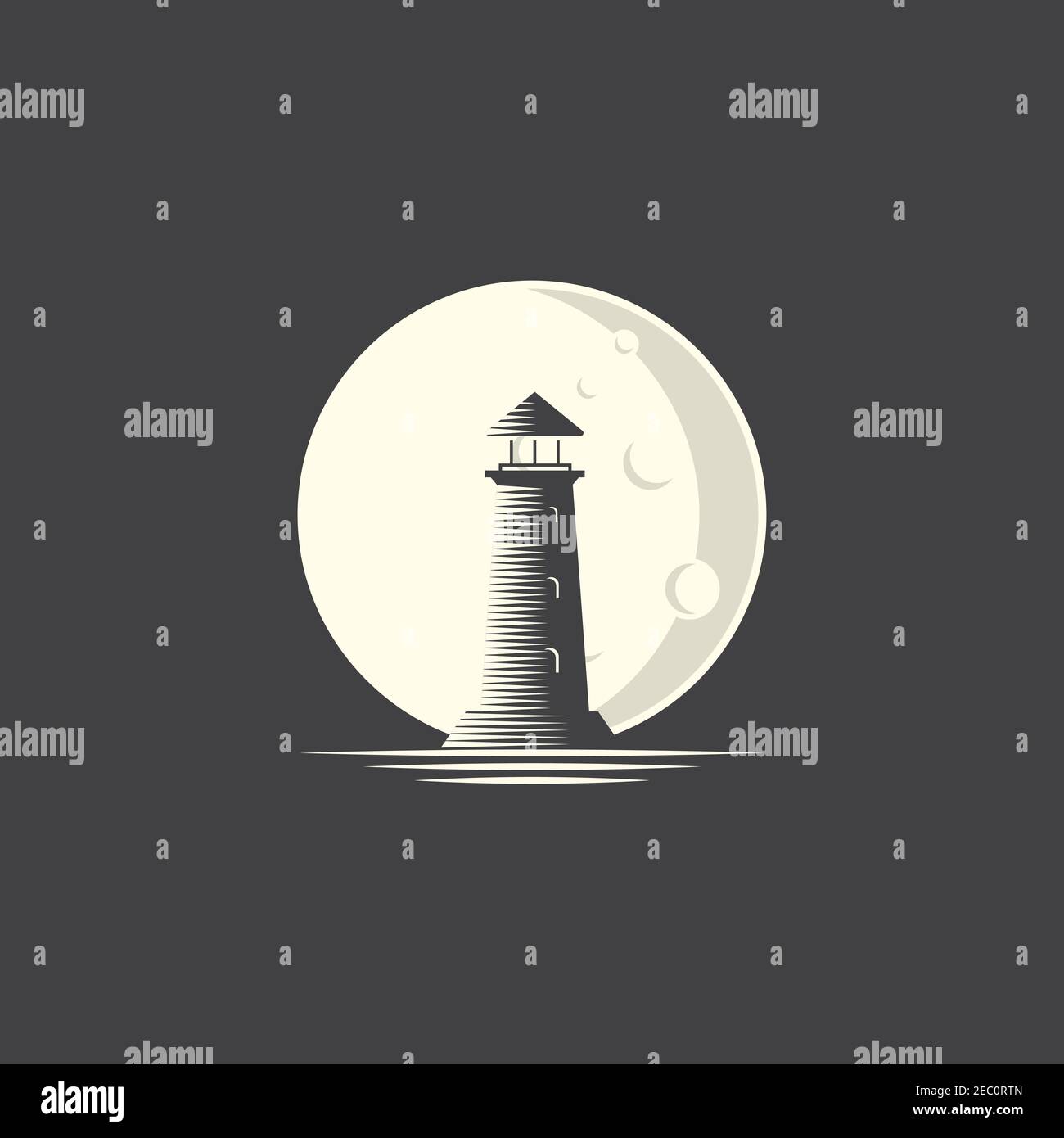 Lighthouse with moon illustration logo design vector template Stock Vector
