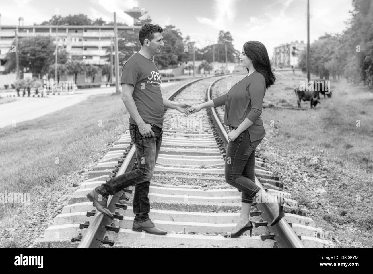 Engagement pictures of a Cuban couple Stock Photo