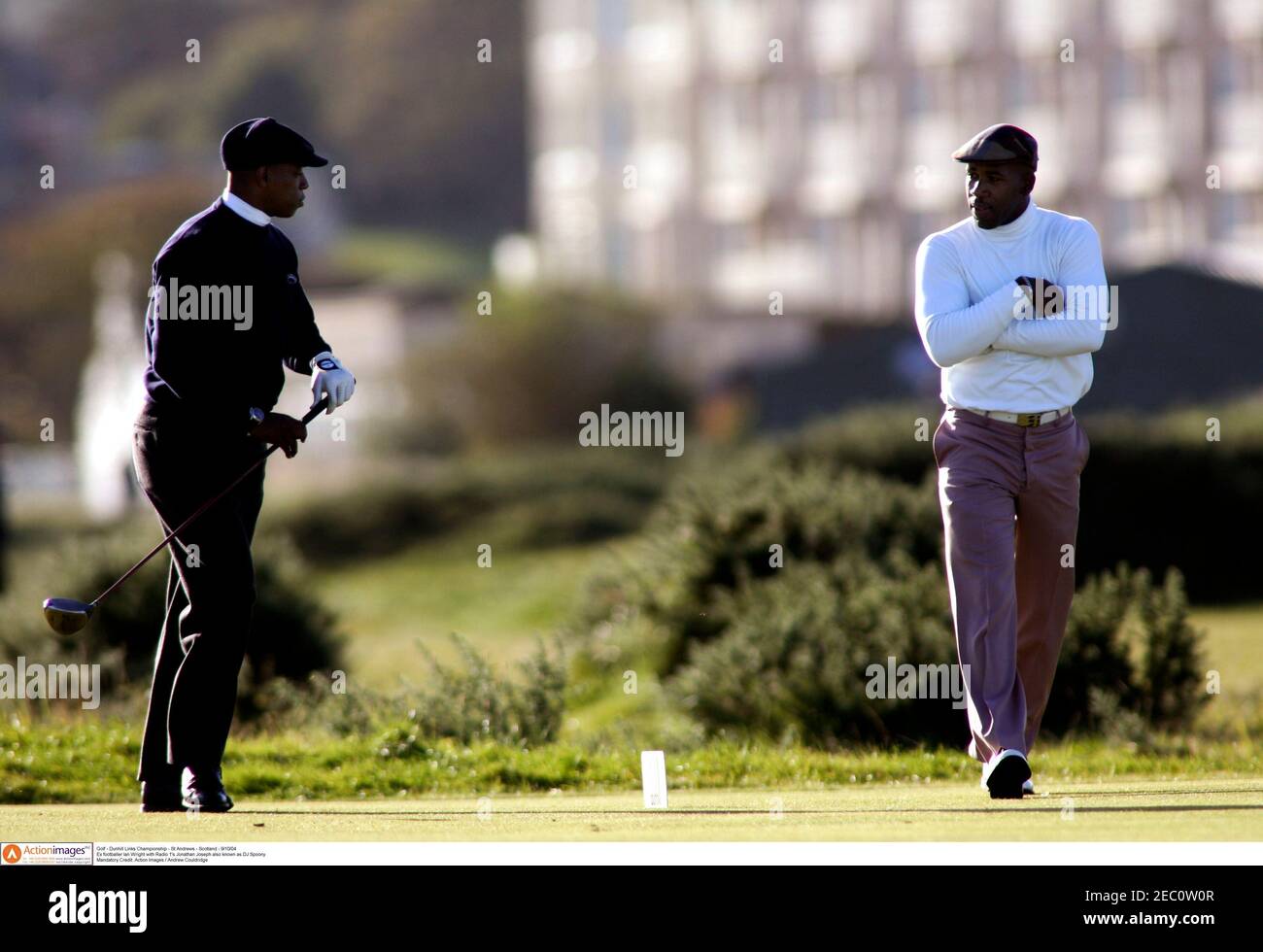 Golf - Dunhill Links Championship - St Andrews - Scotland - 9/10/04 Ex  footballer Ian Wright with Radio 1's Jonathan Joseph also known as DJ  Spoony Mandatory Credit: Action Images / Andrew Couldridge Stock Photo -  Alamy
