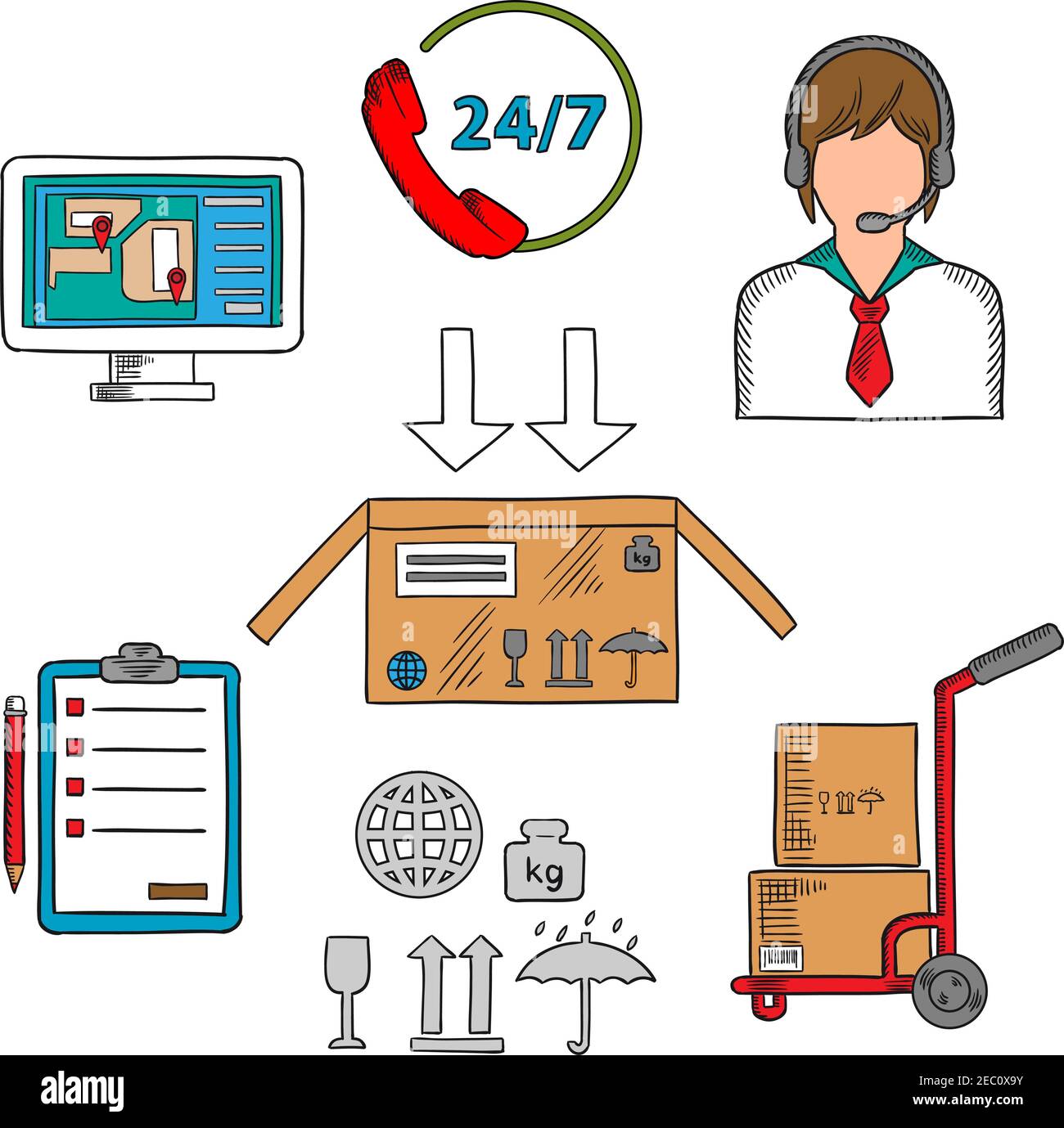 Delivery, shipping and logistics icons with symbols of delivery and ...