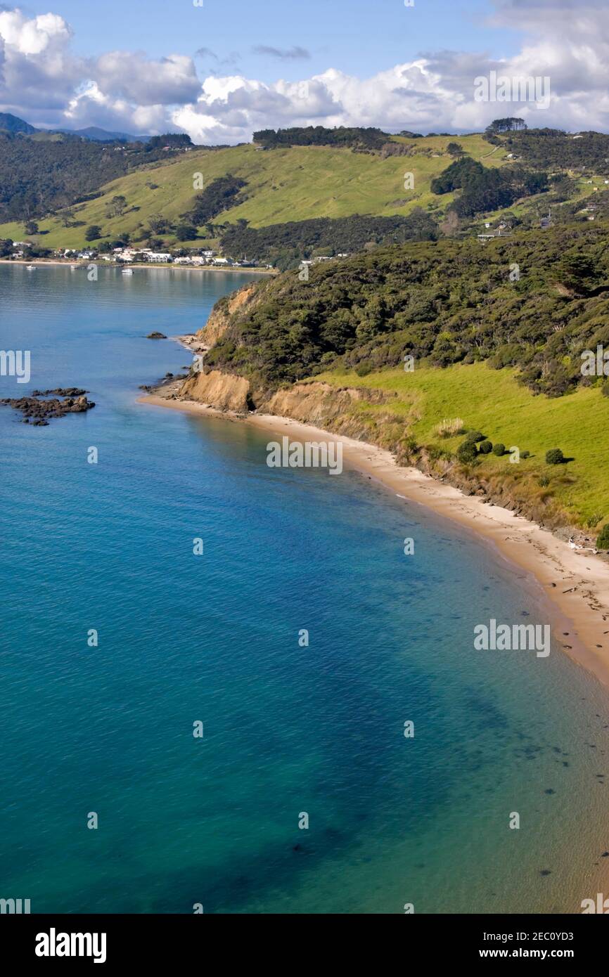 Omapere and Martins Bay from Arai Te Uru Recreation Reserve, North Island, New Zealand Stock Photo