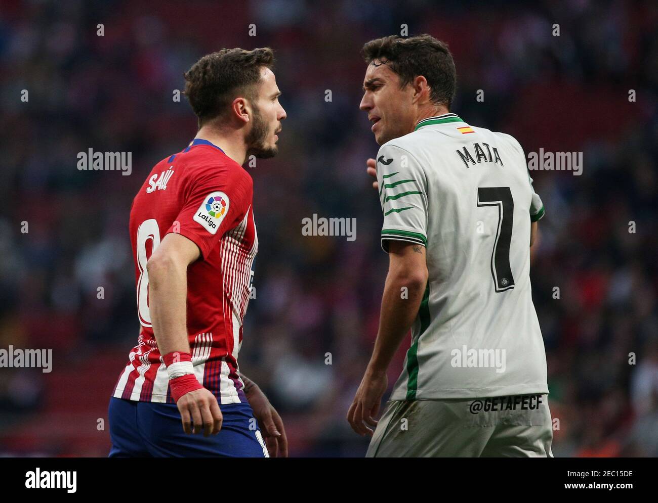 Soccer Football La Liga Santander Atletico Madrid V Getafe Wanda Metropolitano Madrid Spain January 26 19 Getafe S Jaime Mata Clashes With Atletico Madrid S Saul Niguez Reuters Javier Barbancho Stock Photo Alamy