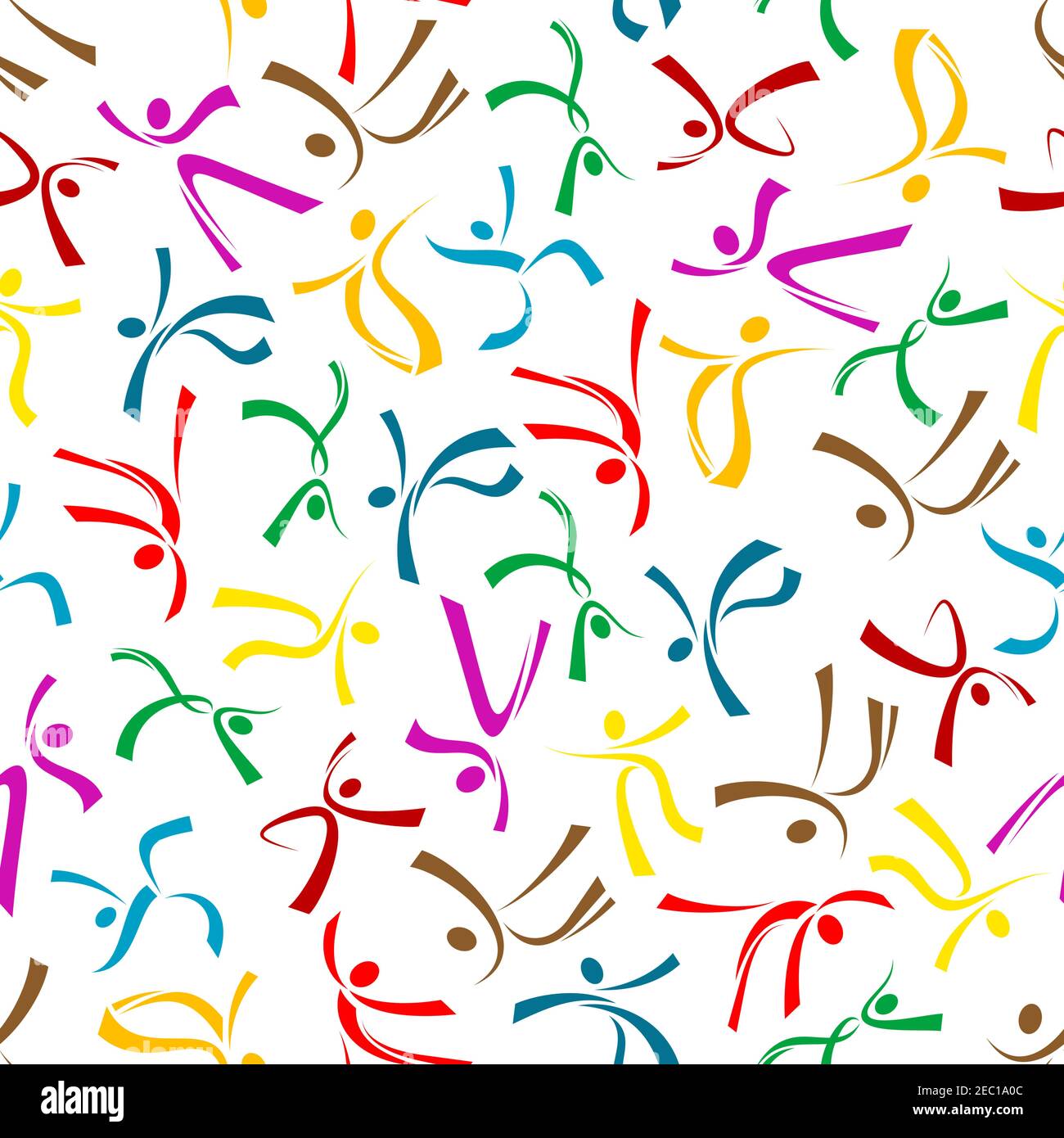 Colorful dancers seamless pattern with abstract silhouettes of dancing peoples in different