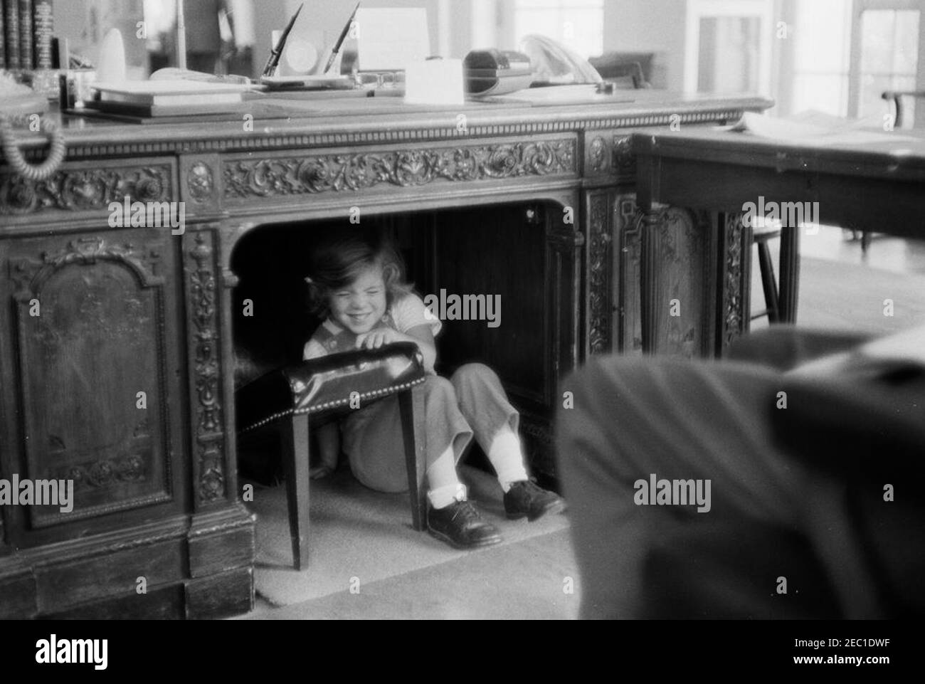 Close-up rear view of JFK Resolute Desk in White House Kennedy Photo Print