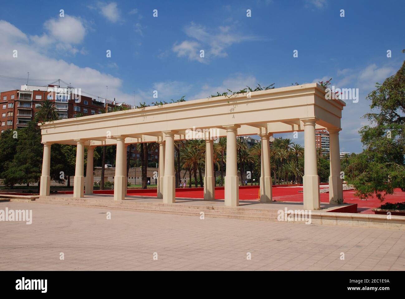 Decorative colonnades in the Turia river park in Valencia, Spain Stock Photo