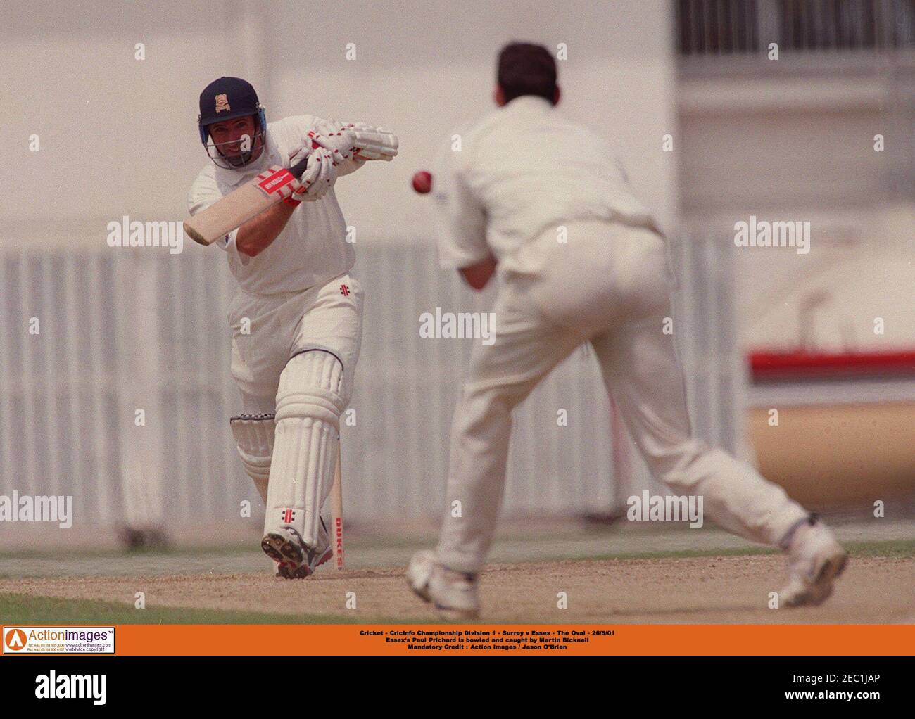 Cricket - CricInfo Championship Division 1 - Surrey v Essex - The Oval -  26/5/01 Essex's Paul Prichard is bowled and caught by Martin Bicknell  Mandatory Credit : Action Images / Jason O'Brien Stock Photo - Alamy