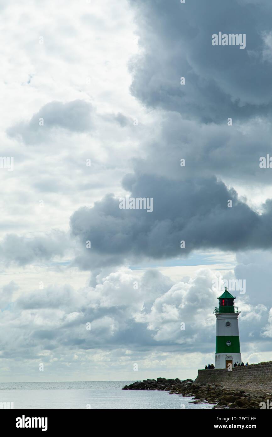 Sailboats,Lighthouse, Schleifjord, Fjord, Water, Baltic Sea, Schlei, Schleimuende, Clouds, Tourism Region, Water Reflection,Cloudy Sky, North Germany Stock Photo