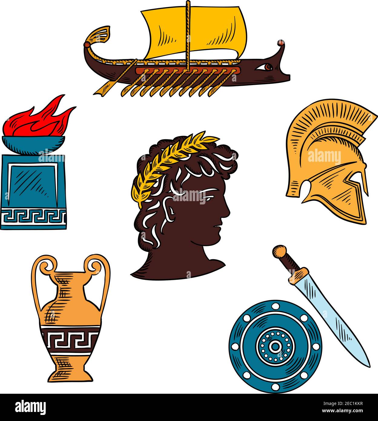 Set Ancient Flat Logos Temple Zeus Lightning Amphora, 50% OFF