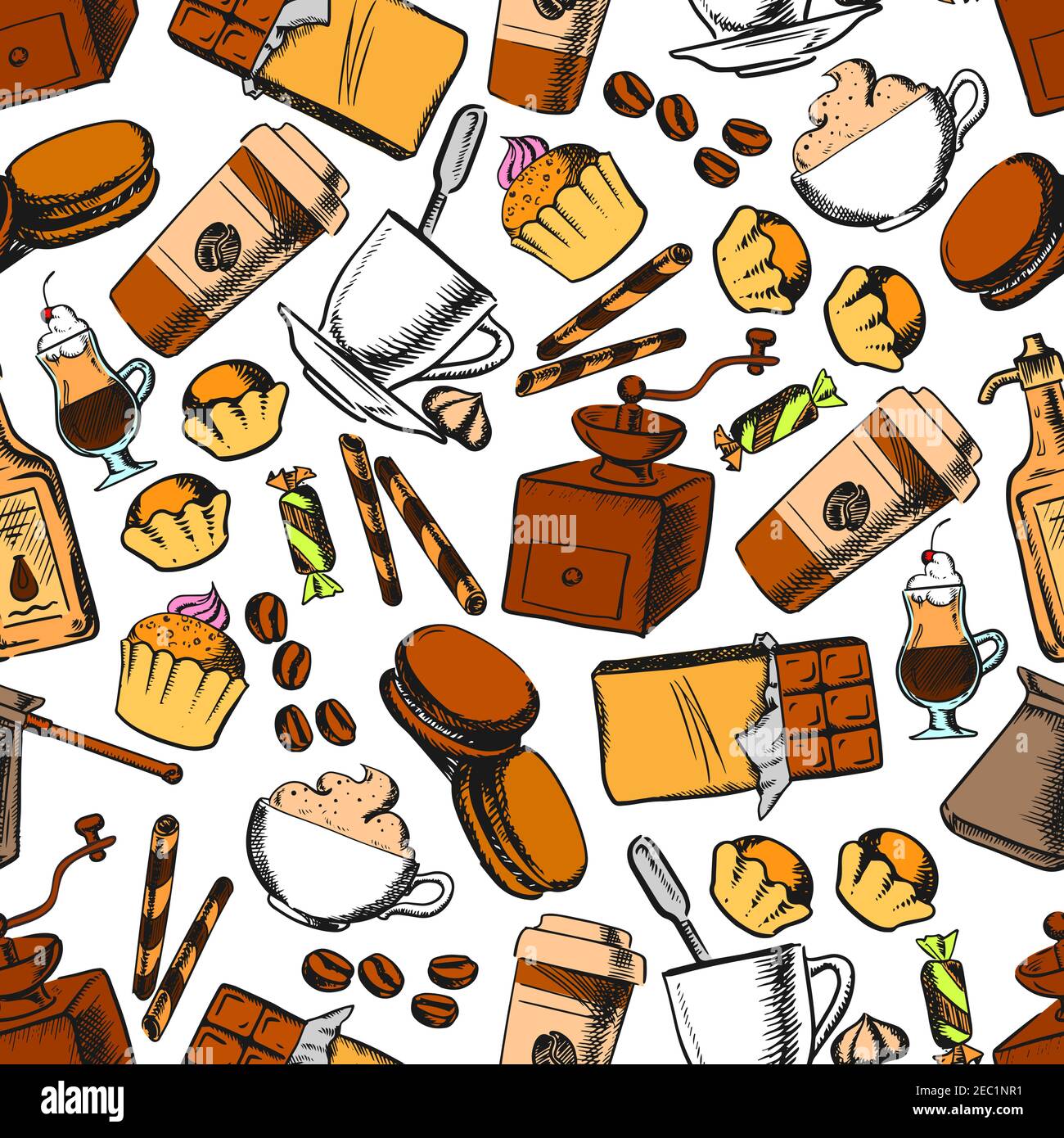 Coffee, sweets and pastries background for coffee shop or confectionery
