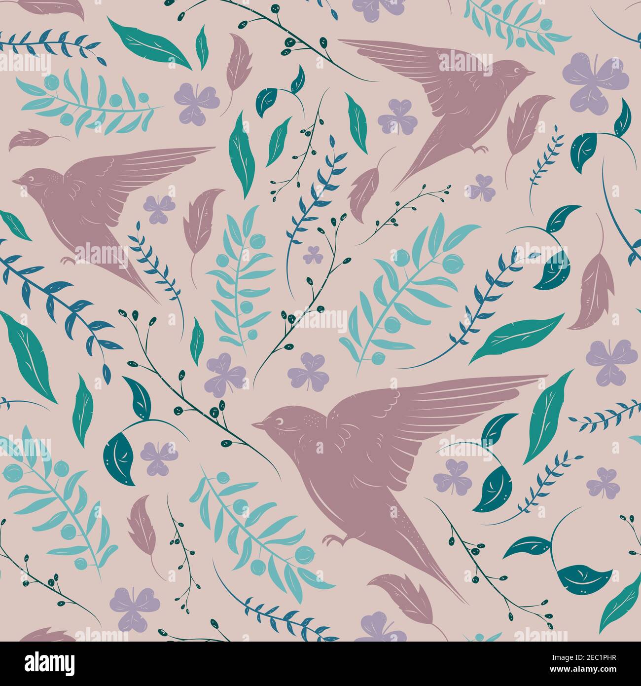 Seamless floral pattern with birds Stock Vector Image & Art - Alamy