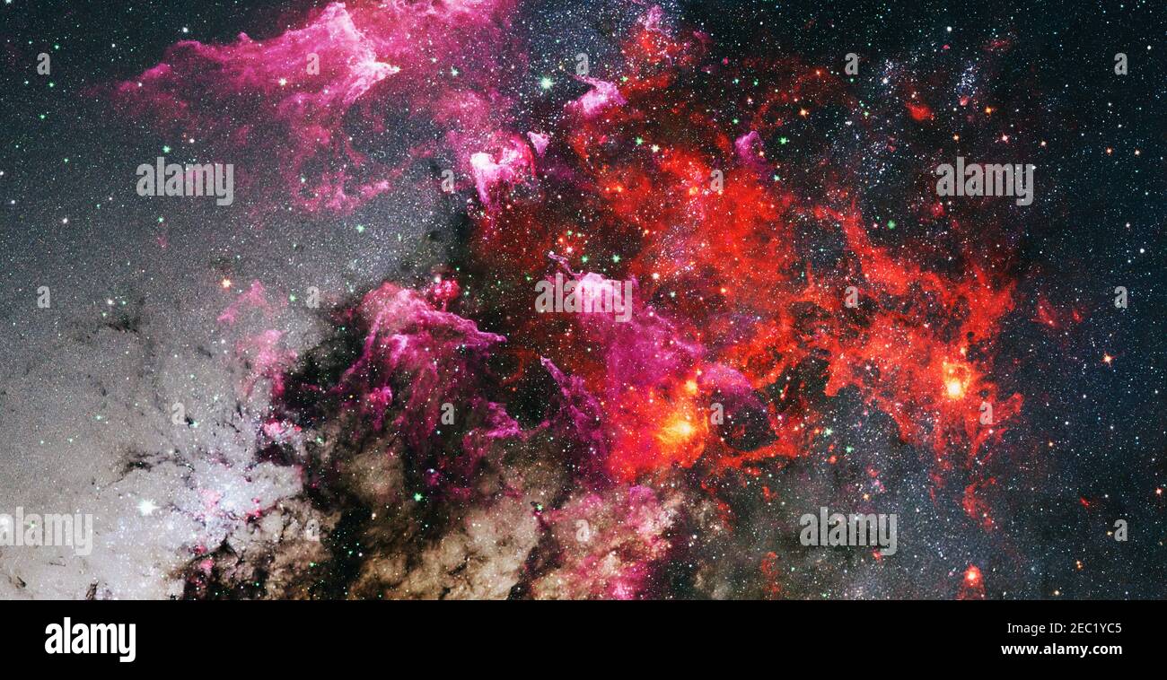 Giant glowing nebula. Space background with red nebula and stars ...