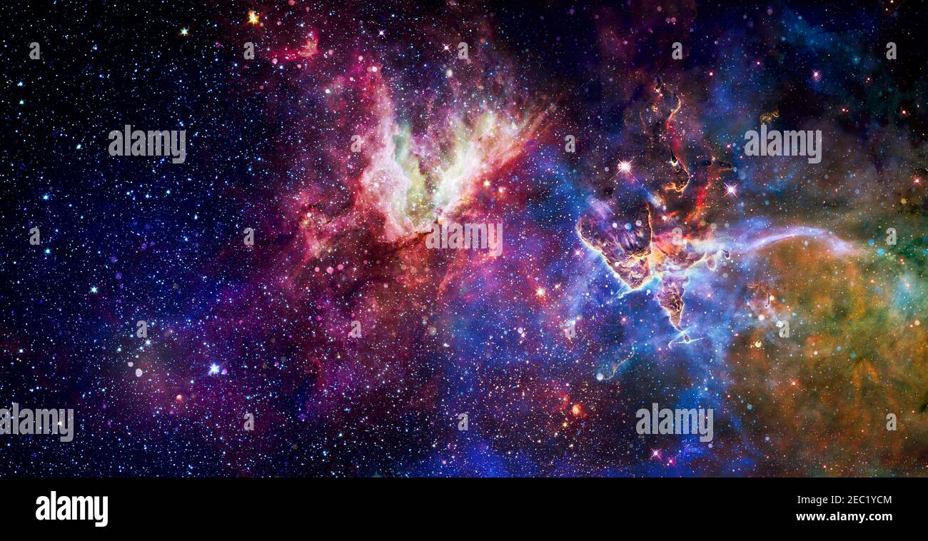 Giant glowing nebula. Space background with red nebula and stars ...