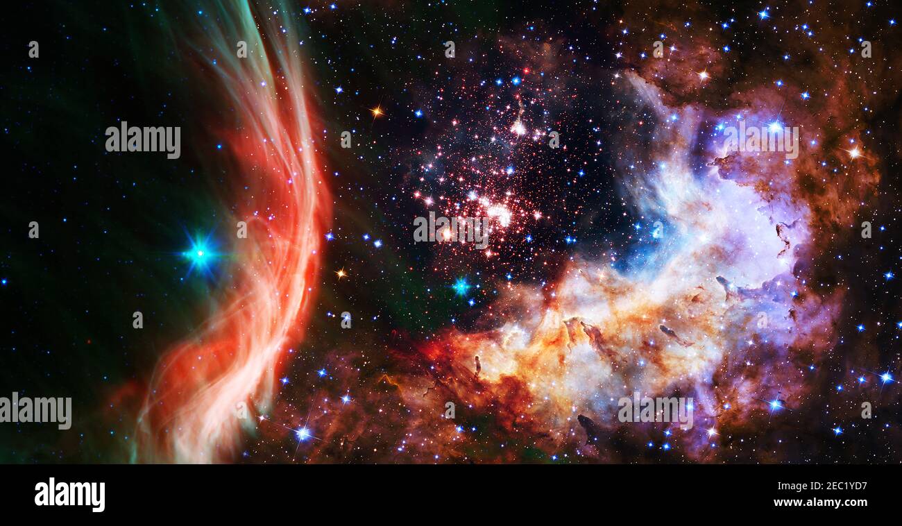 Giant glowing nebula. Space background with red nebula and stars ...