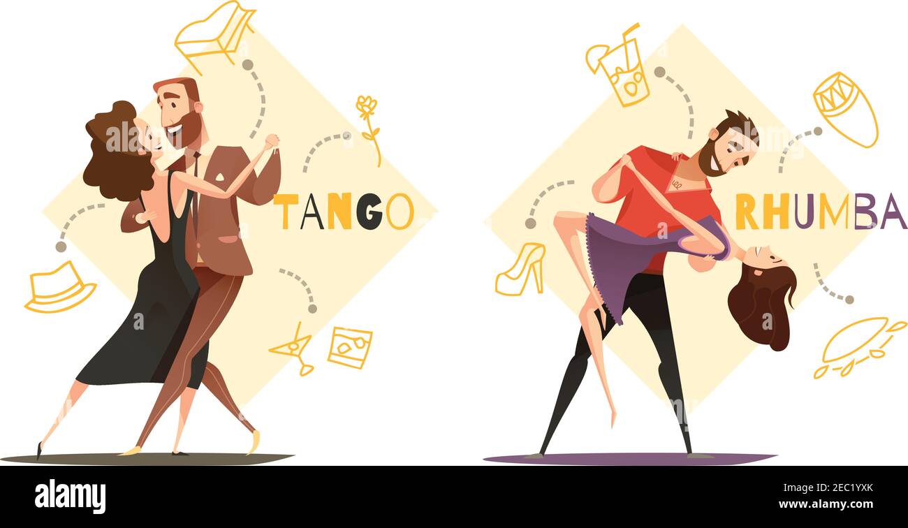 Dancing tango and rhumba couples 2 retro cartoon templates with web style  accessories icons isolated vector illustration Stock Vector Image & Art -  Alamy