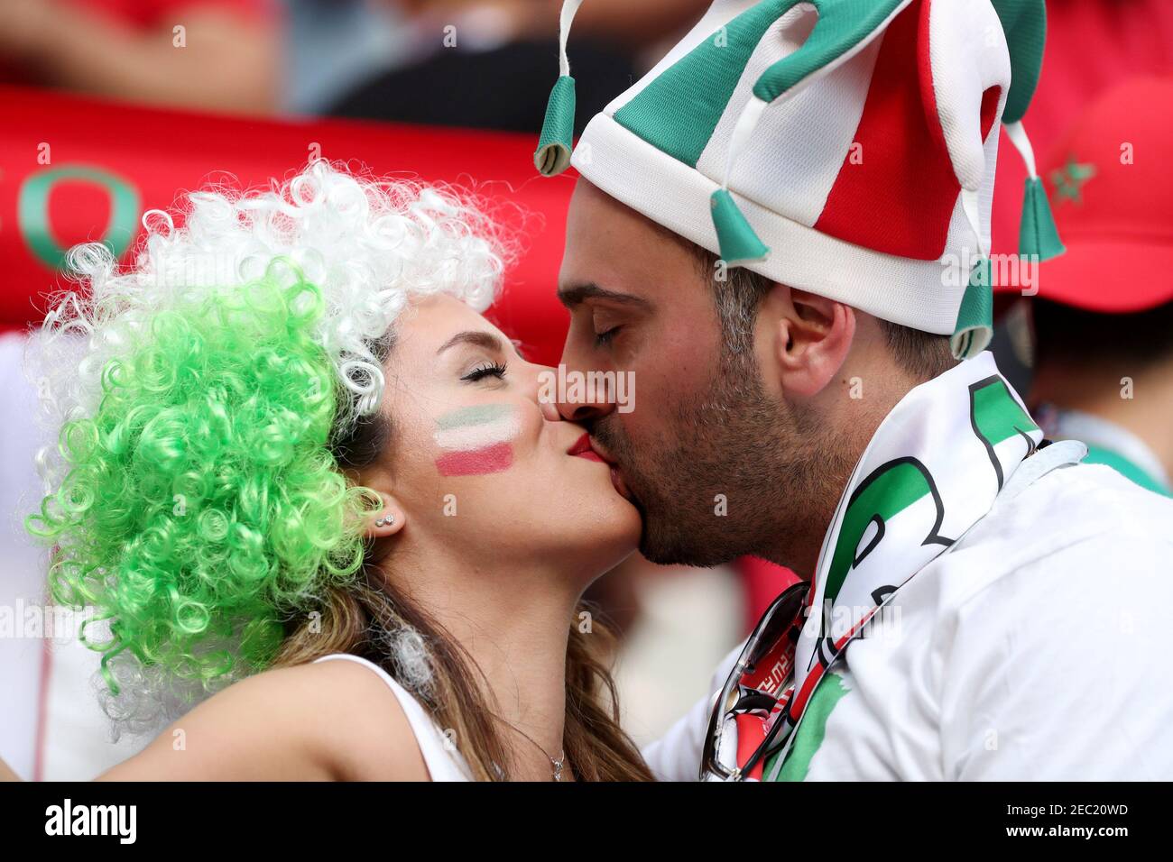 Soccer Football - World Cup - Group B - Morocco vs Iran - Saint Petersburg  Stadium, Saint Petersburg, Russia - June 15, 2018 Iran fans kiss inside the  stadium before the match REUTERS/Pilar Olivares Stock Photo - Alamy