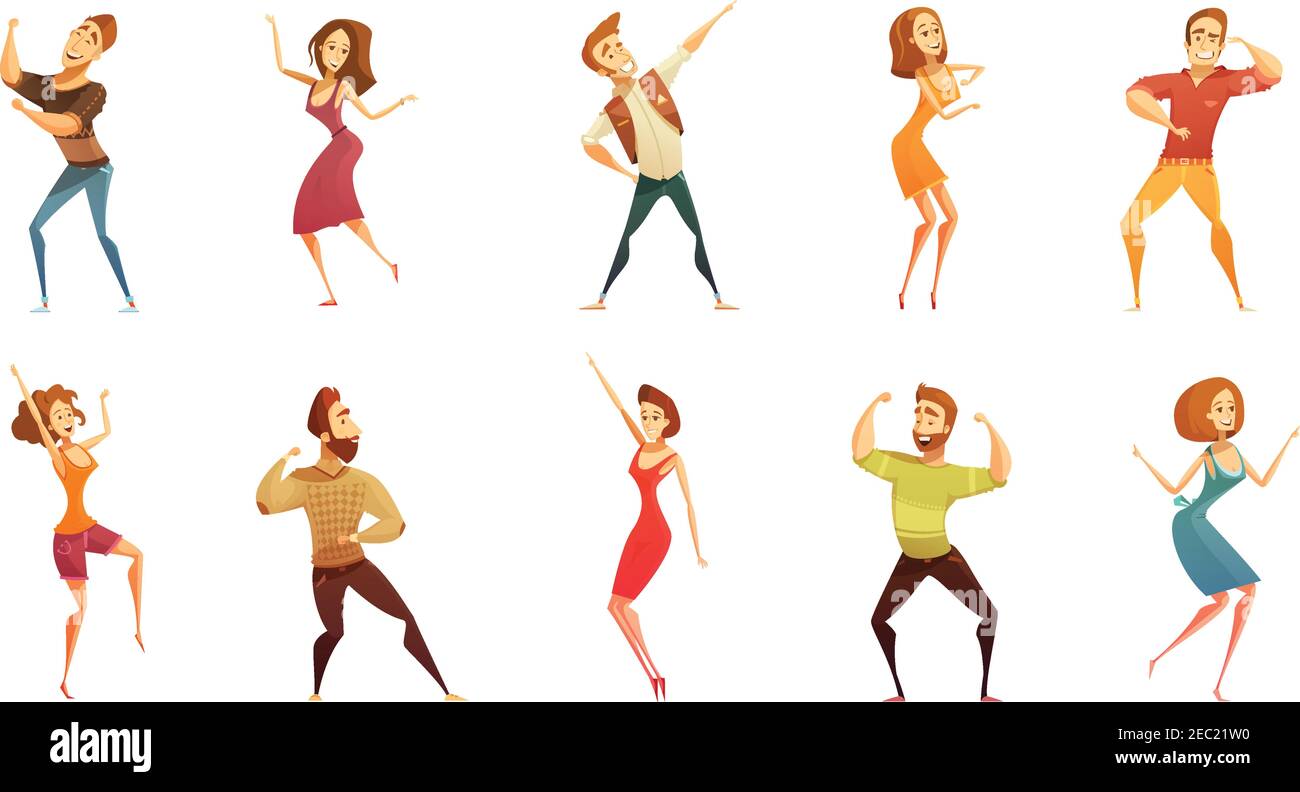 Dancing people funny cartoon style icons collection with men and women in free movement poses isolated vector illustration Stock Vector Image & Art - Alamy Dancing people funny cartoon style icons collection with men and women in free movement poses isolated vector illustration Stock Vector Image & Art - Alamy