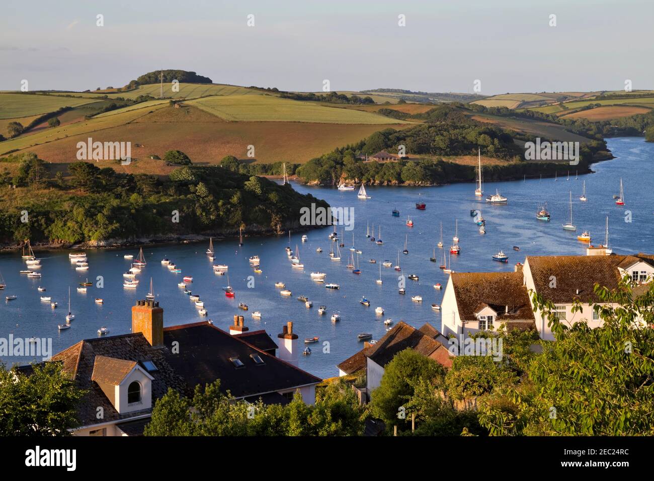 Salcombe Estuary. More properly described as a ria, a tidal inlet with no freshwater flowing into it. Stock Photo