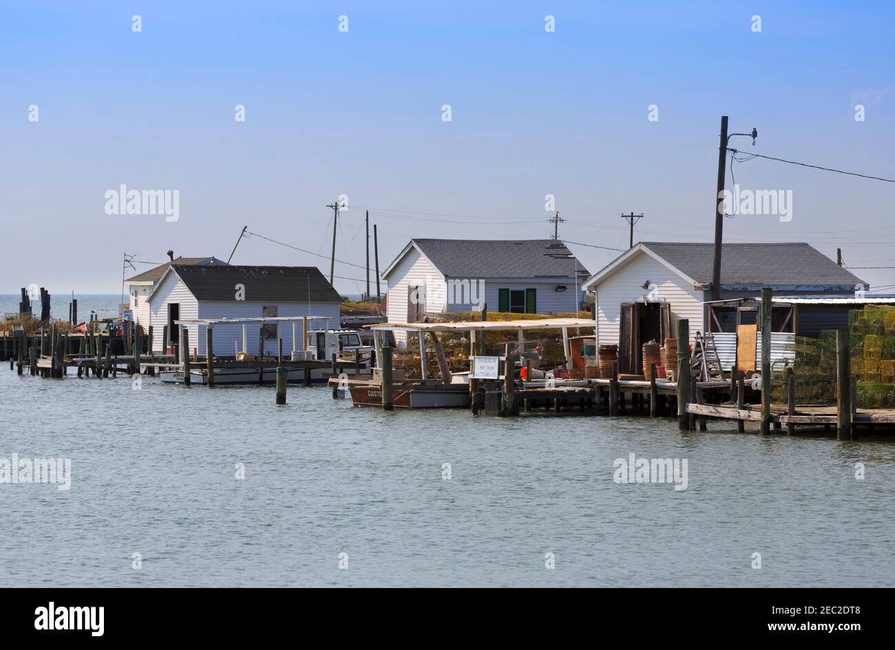 Fishing huts, Tangier Island, Chesapeake Bay, Virginia Stock Photo