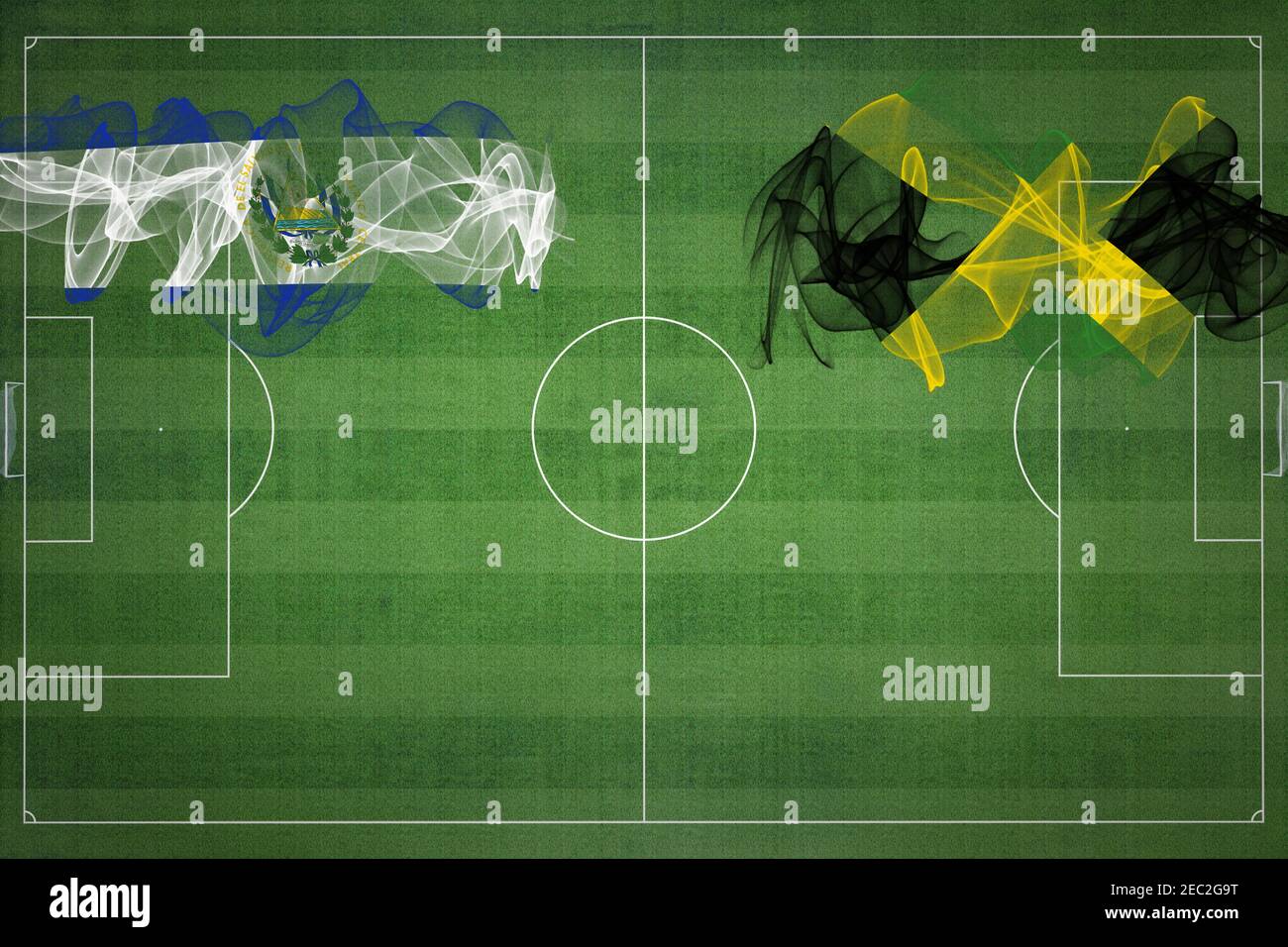 El Salvador vs Jamaica Soccer Match, national colors, national flags, soccer field, football