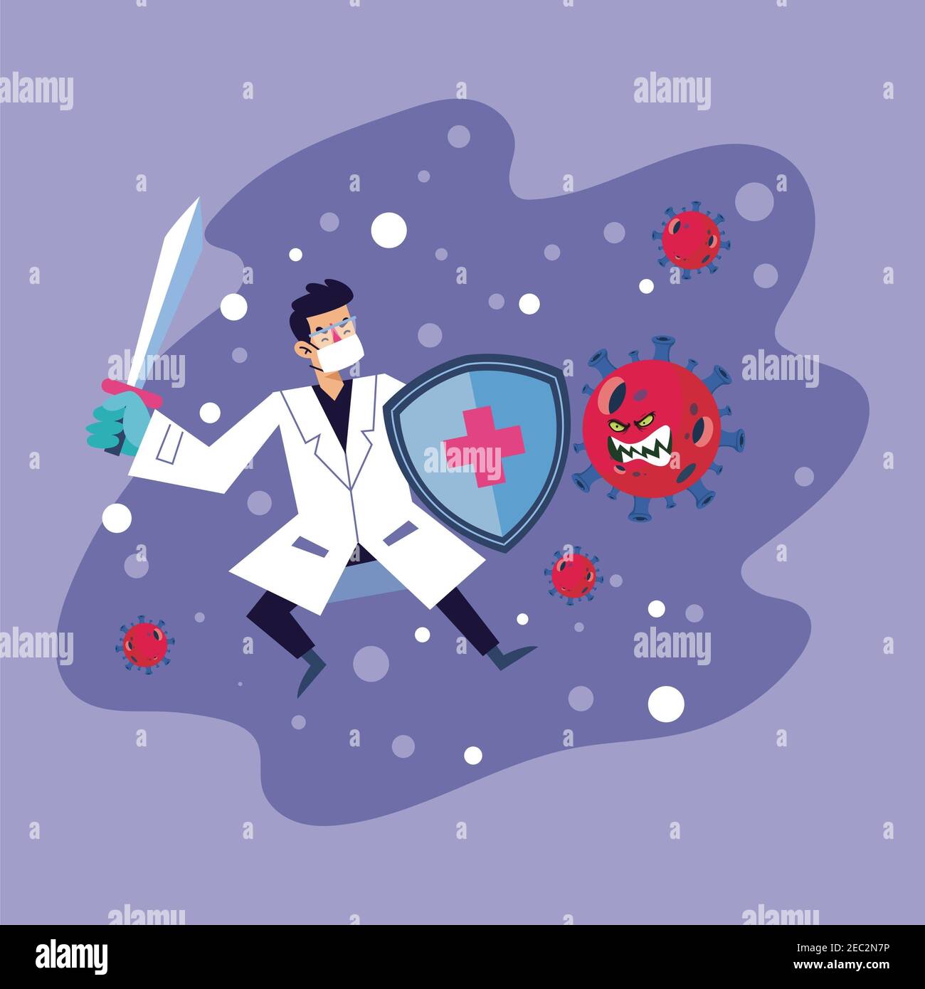 Doctor fighting against Covid-19 bacteria Stock Photo