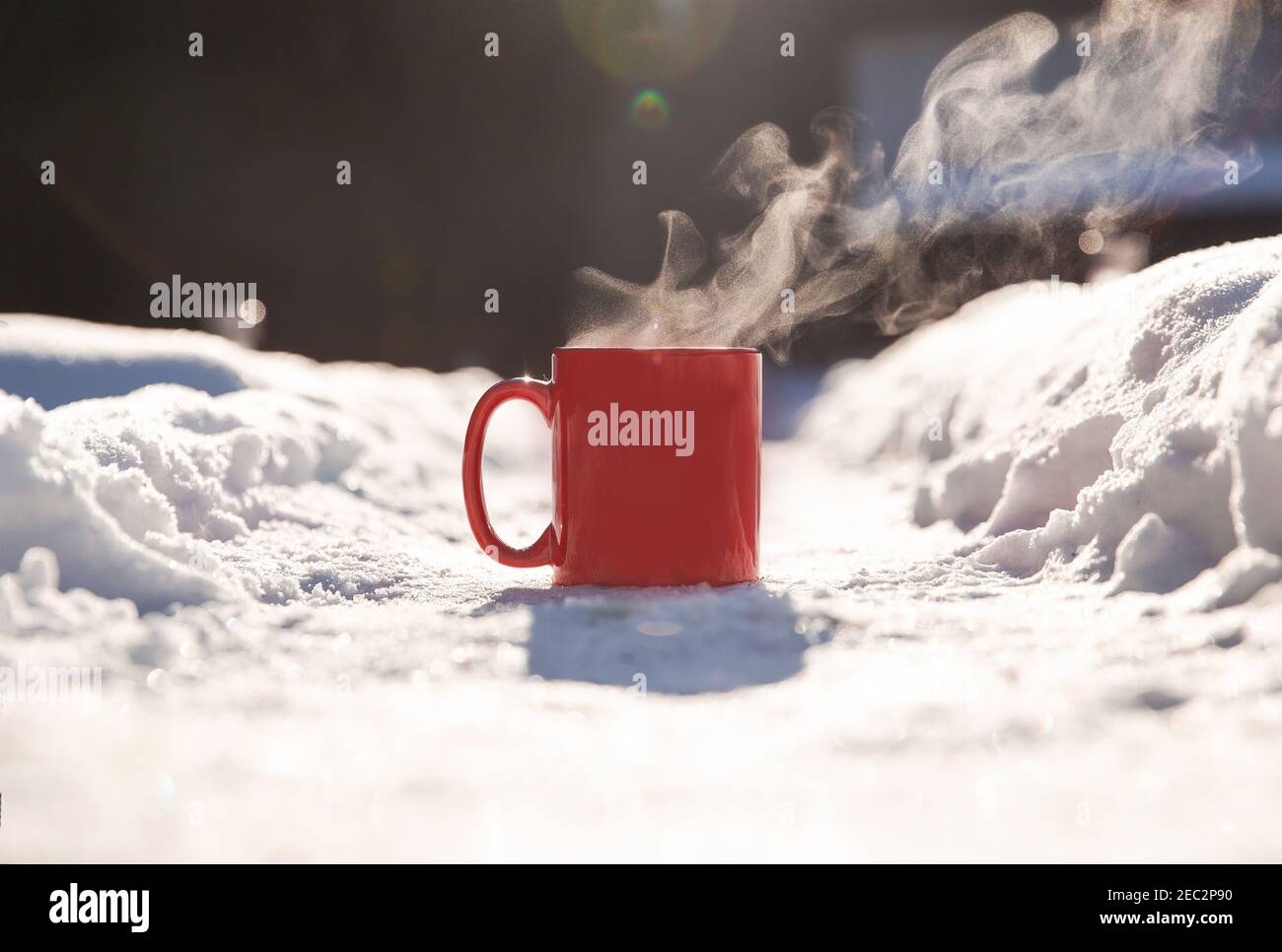 Bright Red Blue Mugs Hot Drinks Snow Background Text Space Stock Photo by  ©strike0 422531942