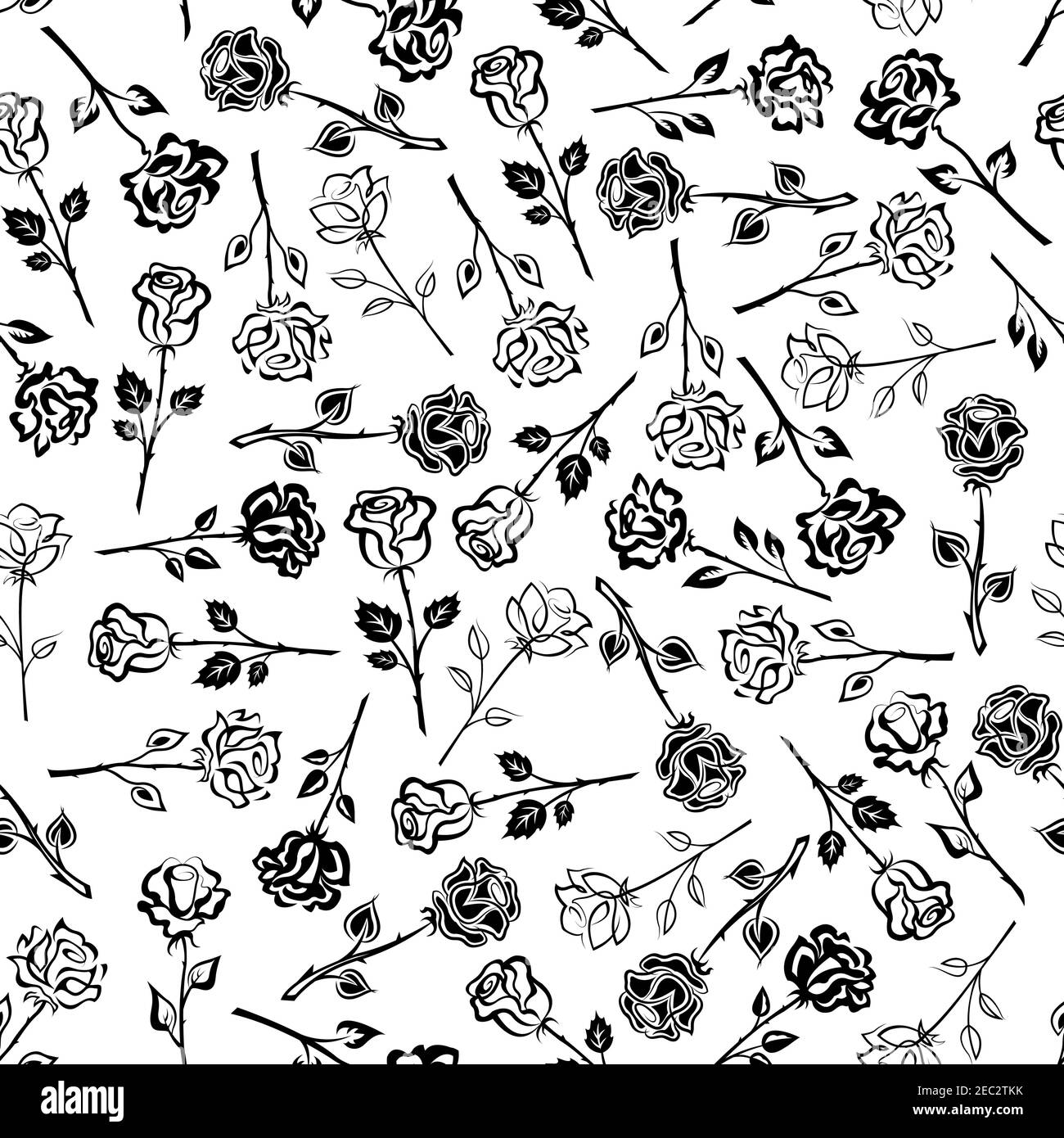 Blooming roses black and white floral seamless pattern background with ...
