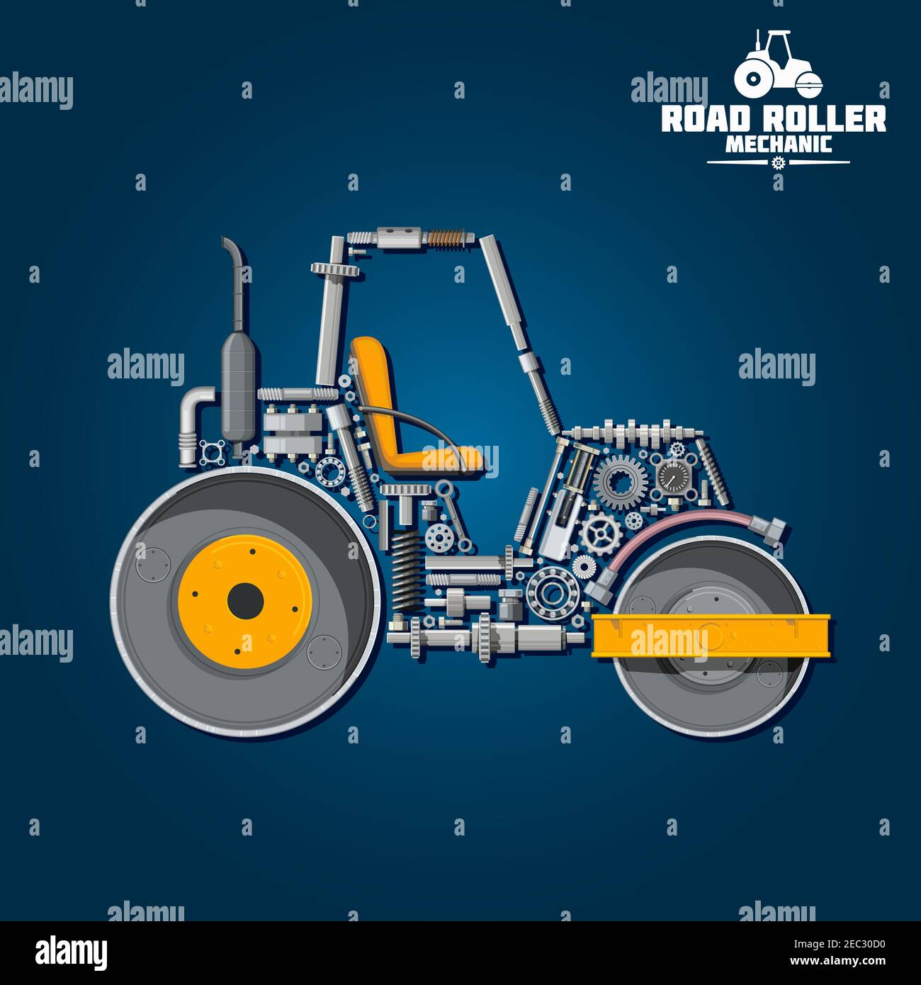 Road roller mechanics symbol for transportation design usage with smooth  wheel tandem roller composed of heavy steel drums and exhaust stack, gear  whe Stock Vector Image & Art - Alamy