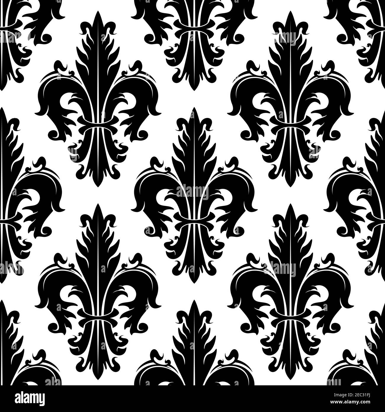 Black and white ornamental fleur-de-lis background for heraldry theme