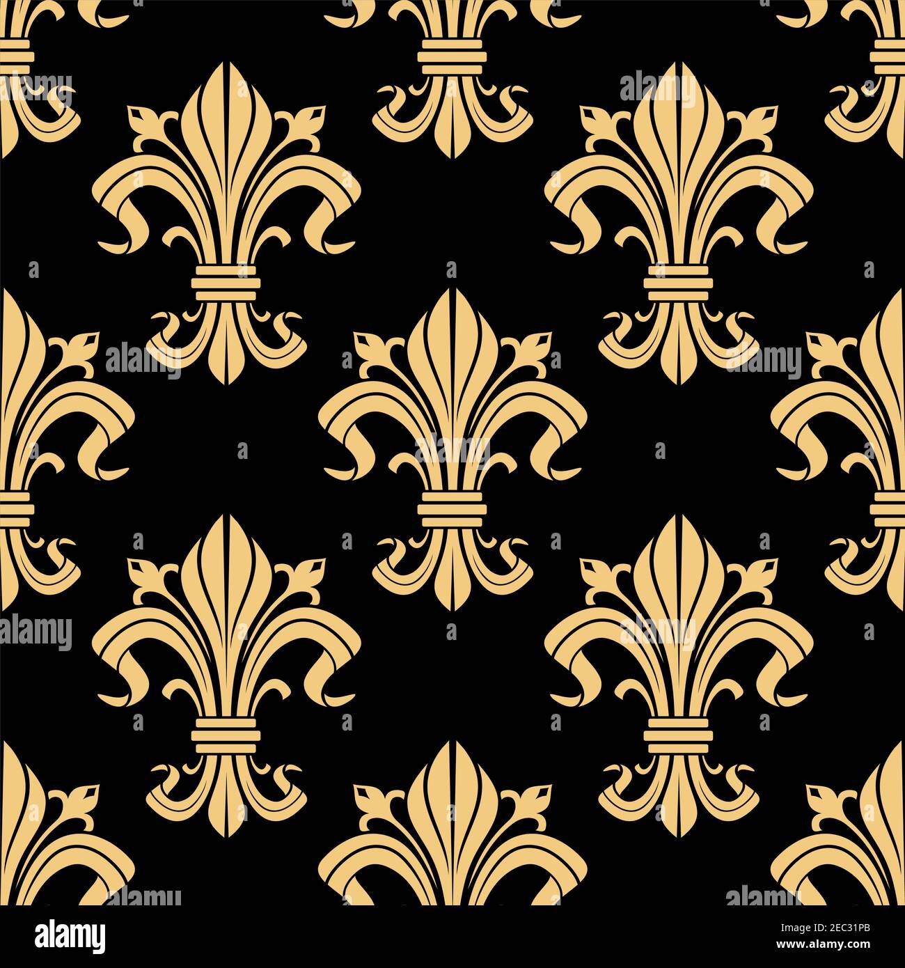 Medieval royal golden fleur-de-lis pattern on black background with  seamless french heraldic ornament of victorian floral compositions. Use as  vintage Stock Vector Image & Art - Alamy
