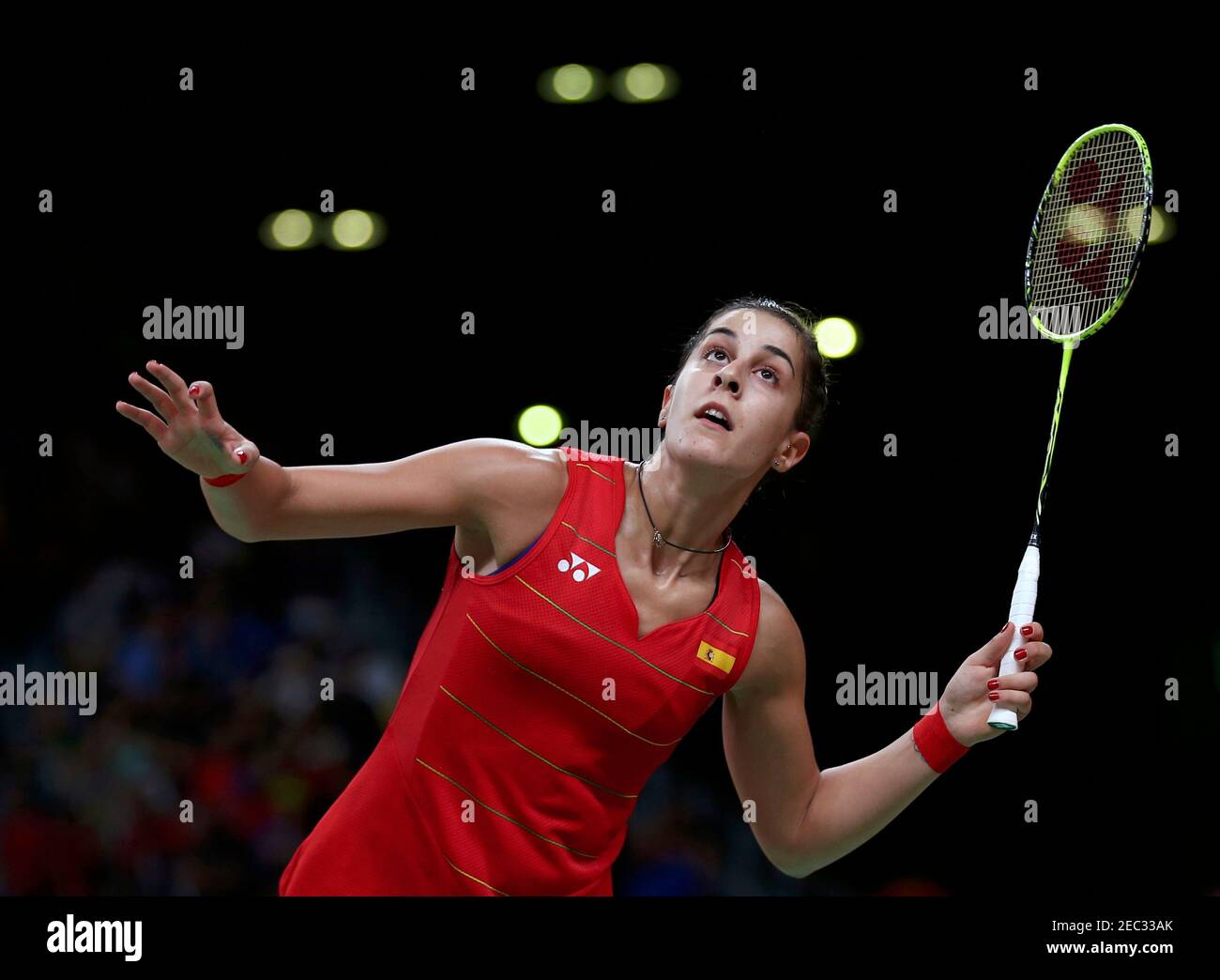 2016 Rio Olympics - Badminton - Women's Singles - Gold Medal Match -  Riocentro - Pavilion 4 - Rio de Janeiro, Brazil - 19/08/2016. Carolina  Marin (ESP) of Spain plays against P.V.