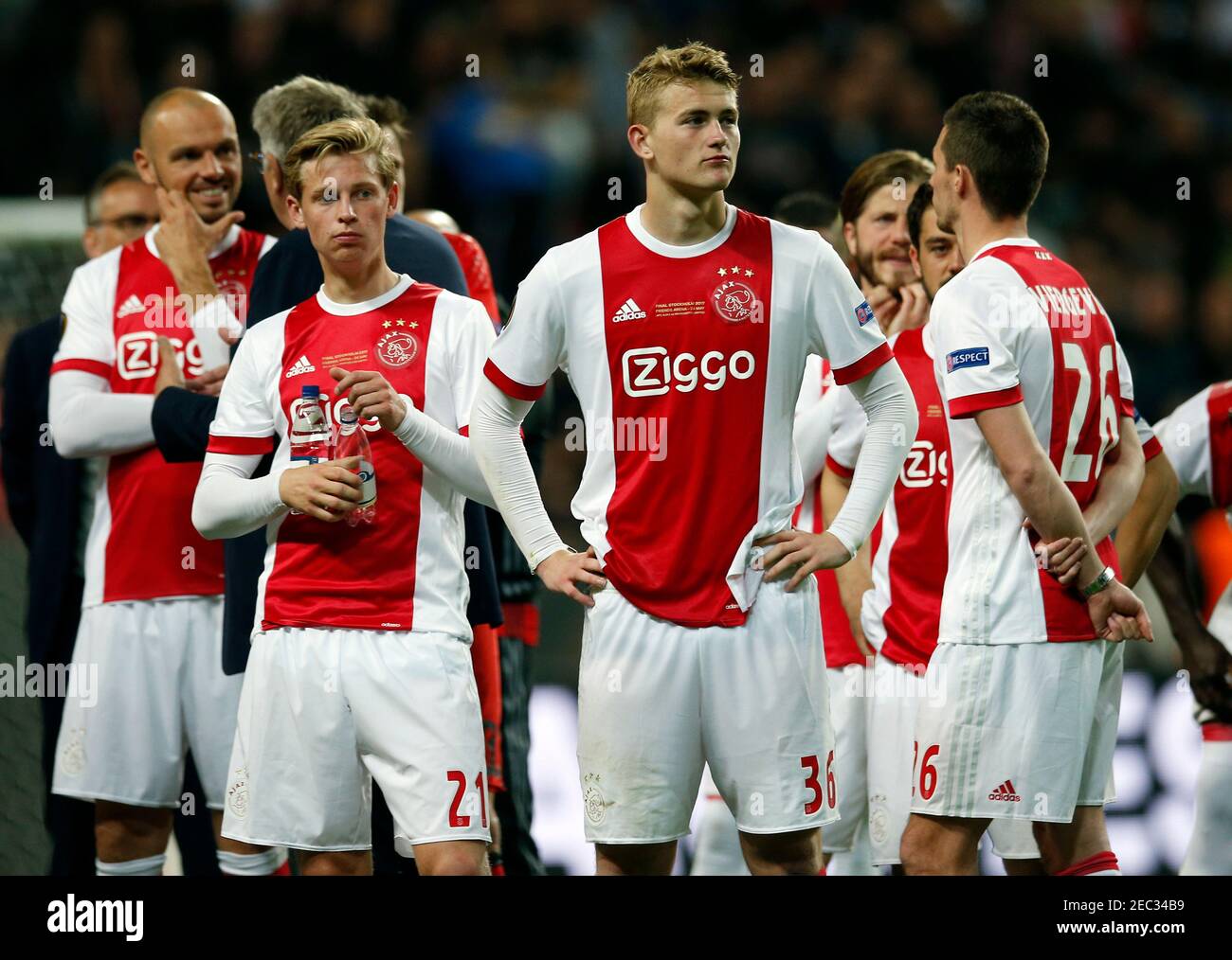 Football Soccer - Ajax Amsterdam v Manchester United - UEFA Europa League  Final - Friends Arena, Solna, Stockholm, Sweden - 24/5/17 Ajax's Frenkie De  Jong and Matthijs de Ligt look dejected after