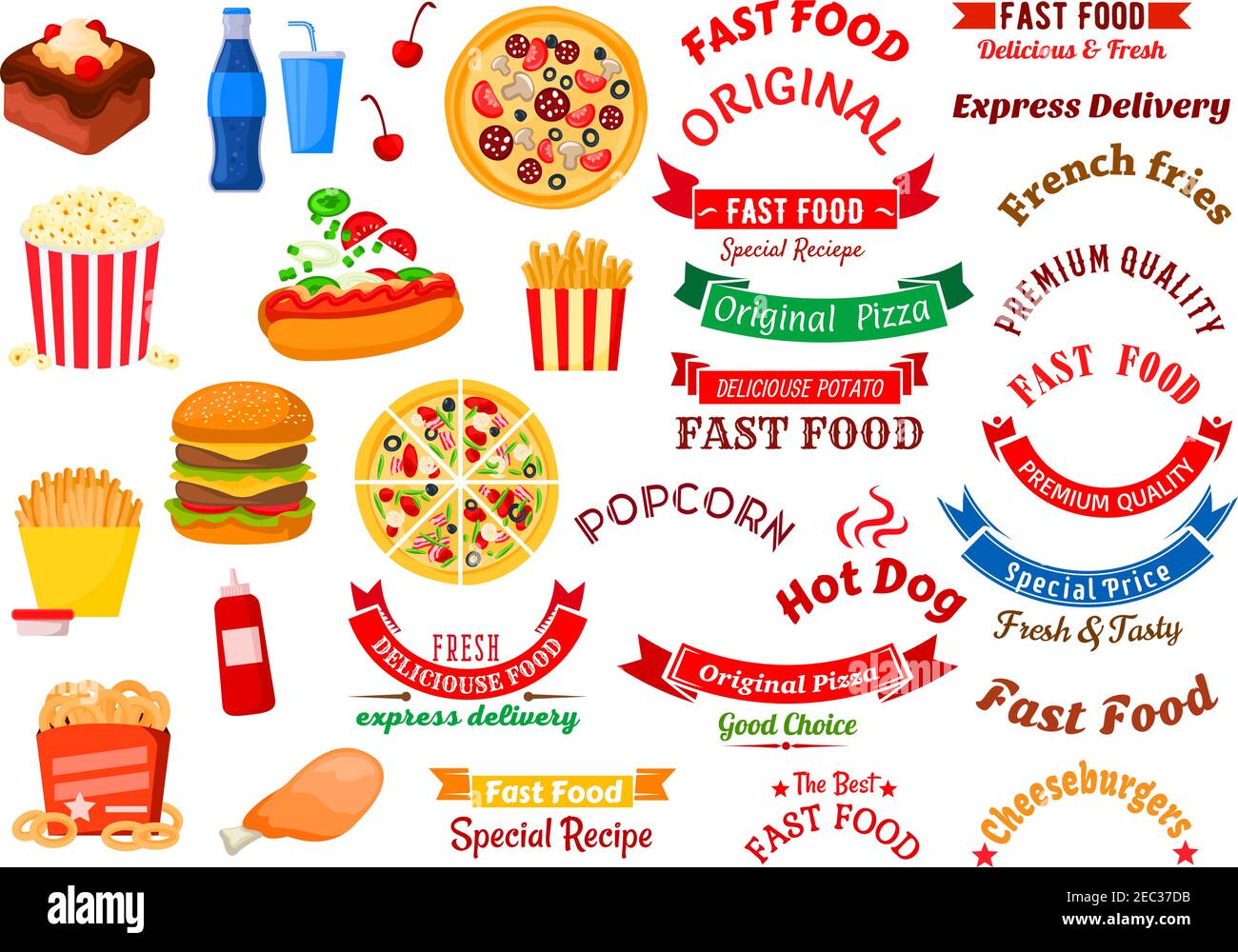 Fast food cafe icons for sign board or delivery service design usage ...