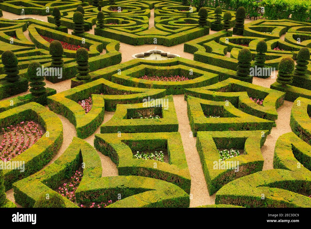 Chateau de Villandry, Loire Valley, France. The late renaissance chateau is most famous for its restored gardens, created from 16th century designs. Stock Photo