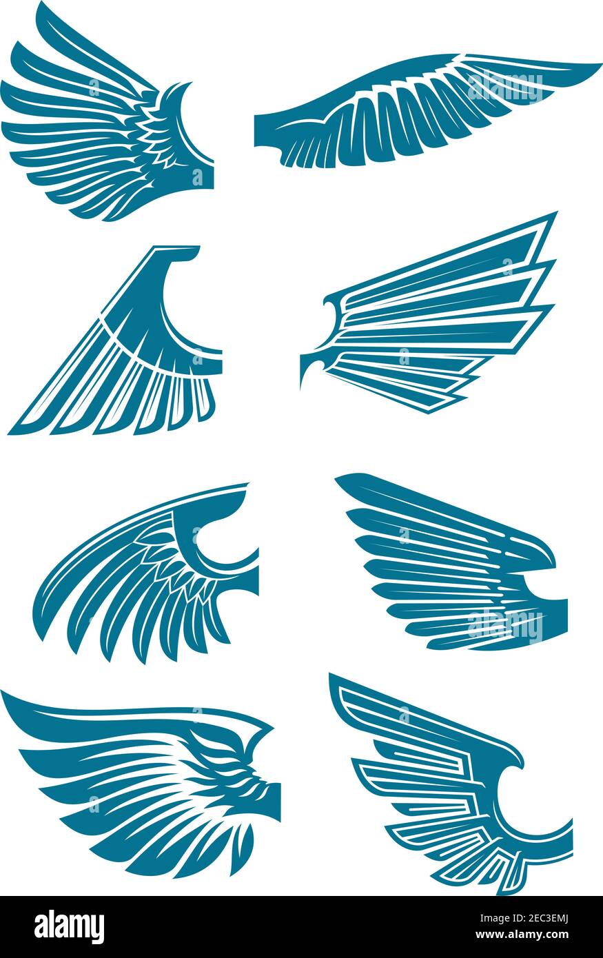 Open bird wings icons for heraldic symbol or tattoo design usage with  medieval stylized blue silhouettes of eagle, hawk or falcon wings Stock  Vector Image & Art - Alamy