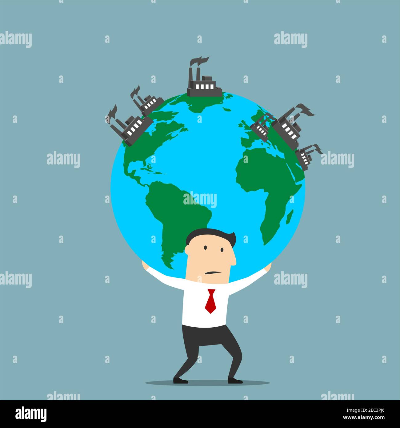 Cartoon businessman carrying the earth globe with fuming industrial plants  and factories. Natural resources, earth exploitation, industrial pollution  Stock Vector Image & Art - Alamy