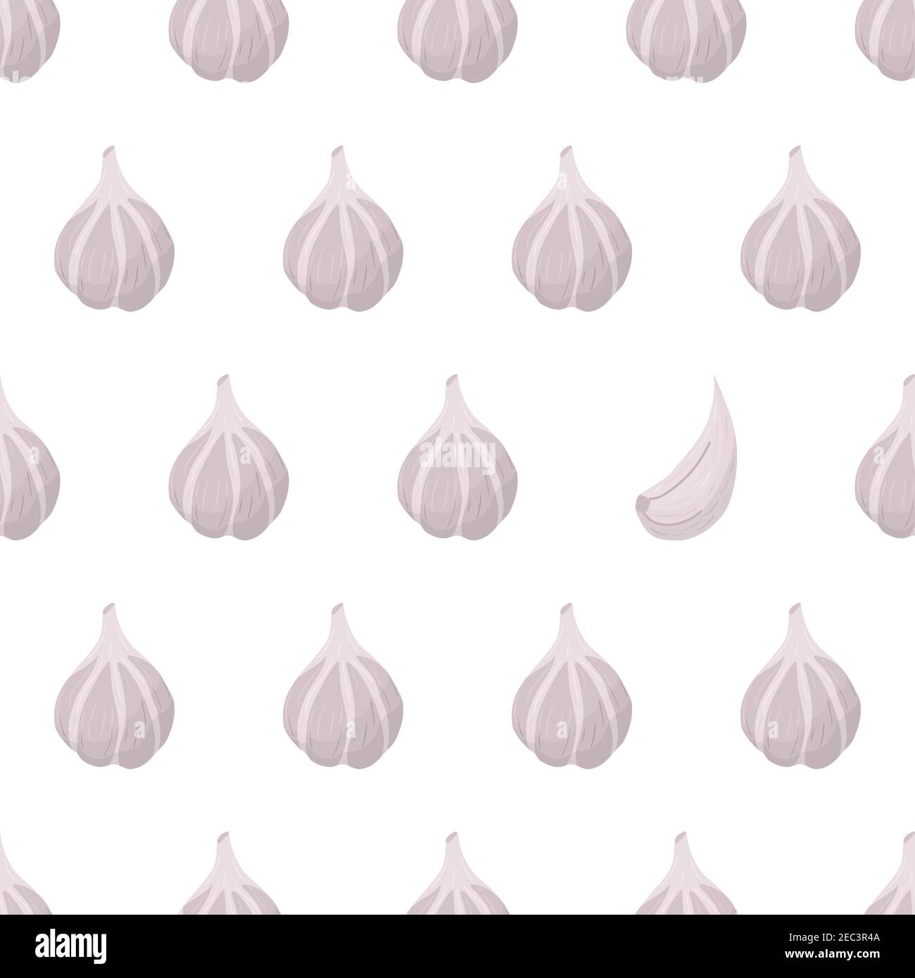 Garlic bulb seamless pattern in cartoon art style with eye catching element of garlic clove. Vector illustration graphic design. Healthy food background. Vegetable, spice for cooking. Stock Vector