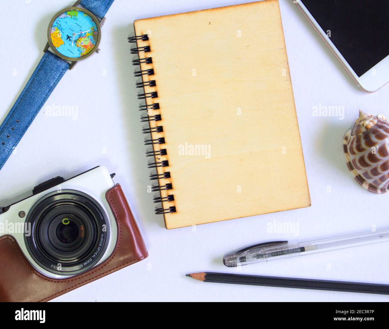 Download Artistic Vintage Flat Lay On White Background Summer Travel Banner Template Vintage Hipster Gadgets Holiday Travel Hero Header Rustic Notepad With Stock Photo Alamy
