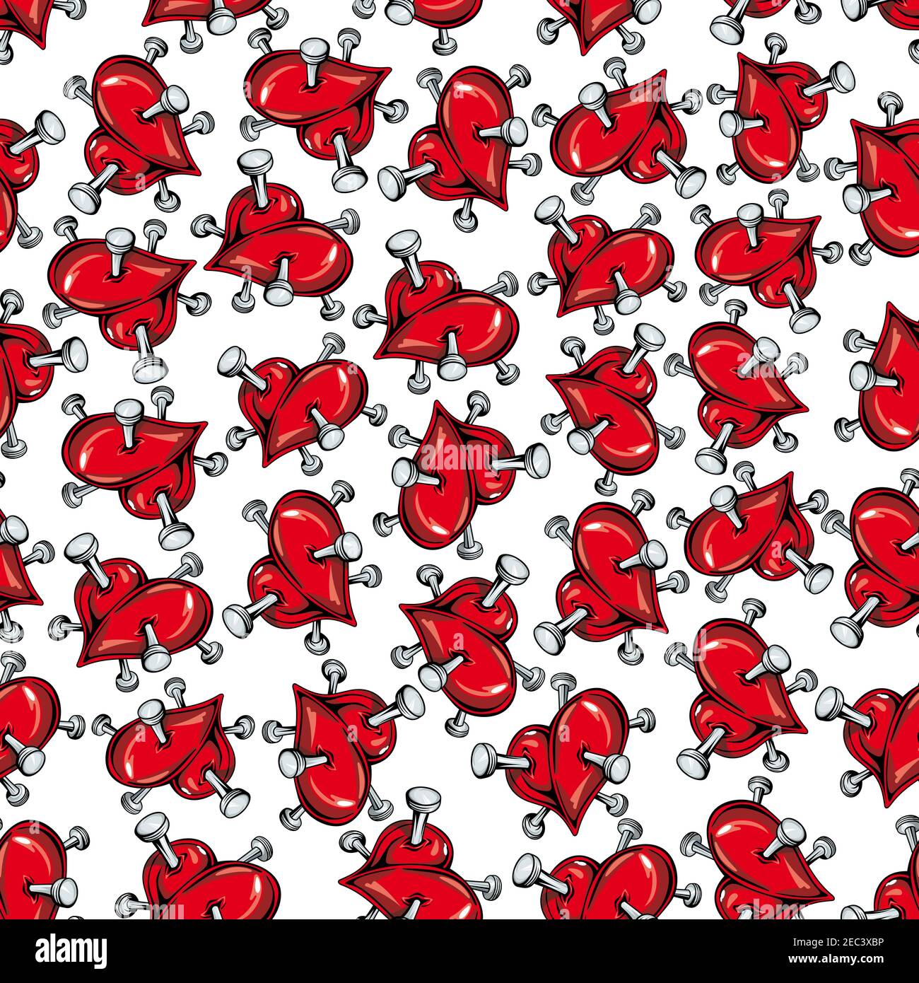 Bright cartoon seamless broken hearts pattern background for unhappy love theme or heart attack and health care concept design with red hearts punctur Stock Vector