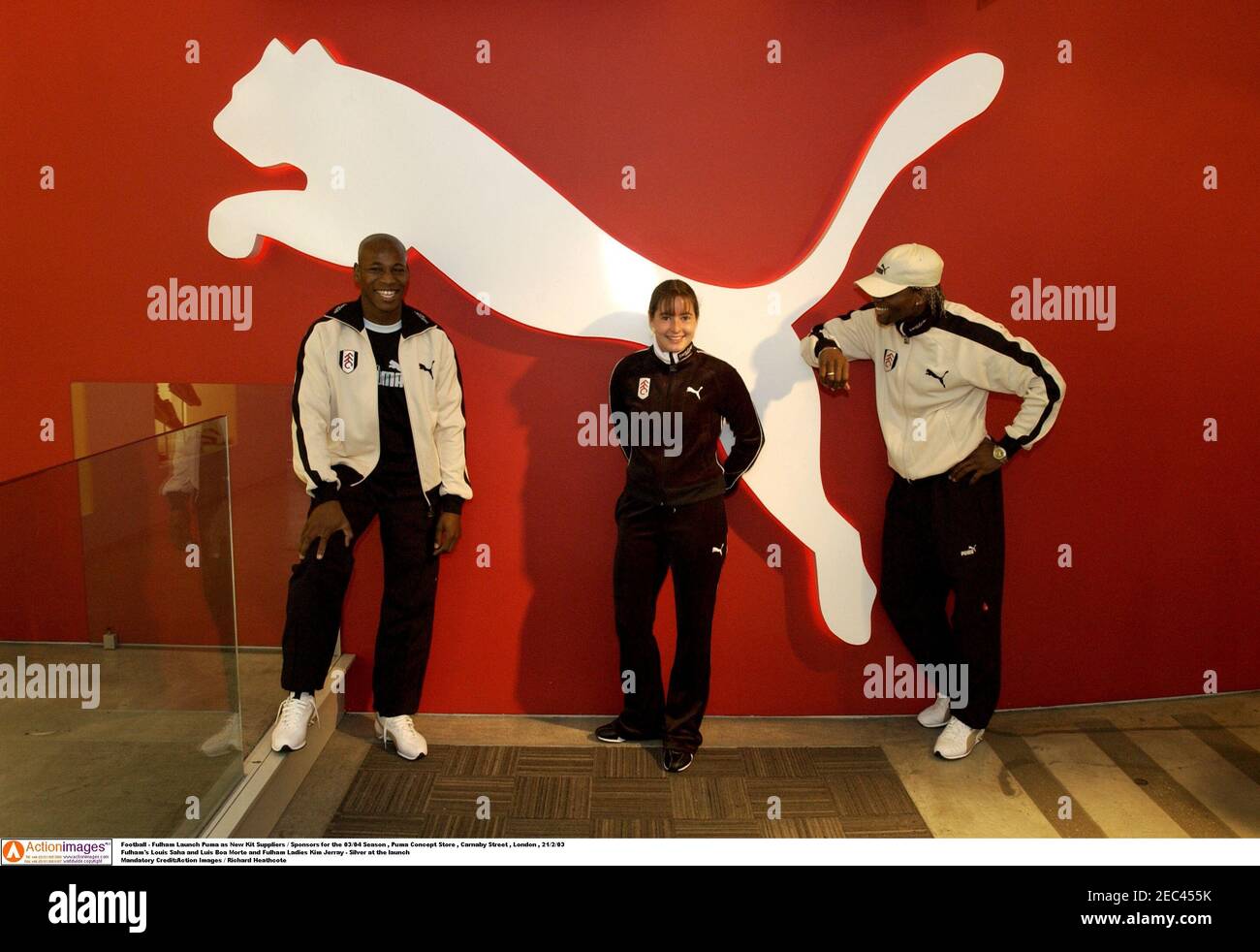 Football - Fulham Launch Puma as New Kit Suppliers / Sponsors for the 03/04  Season , Puma Concept Store , Carnaby Street , London , 21/2/03 Fulham's  Louis Saha and Luis Boa