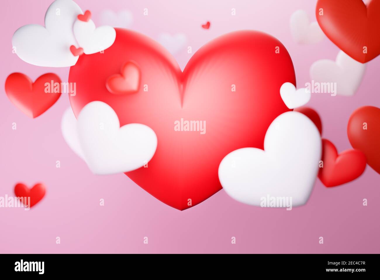 Red and white heart valentine background, 3D illustrations rendering