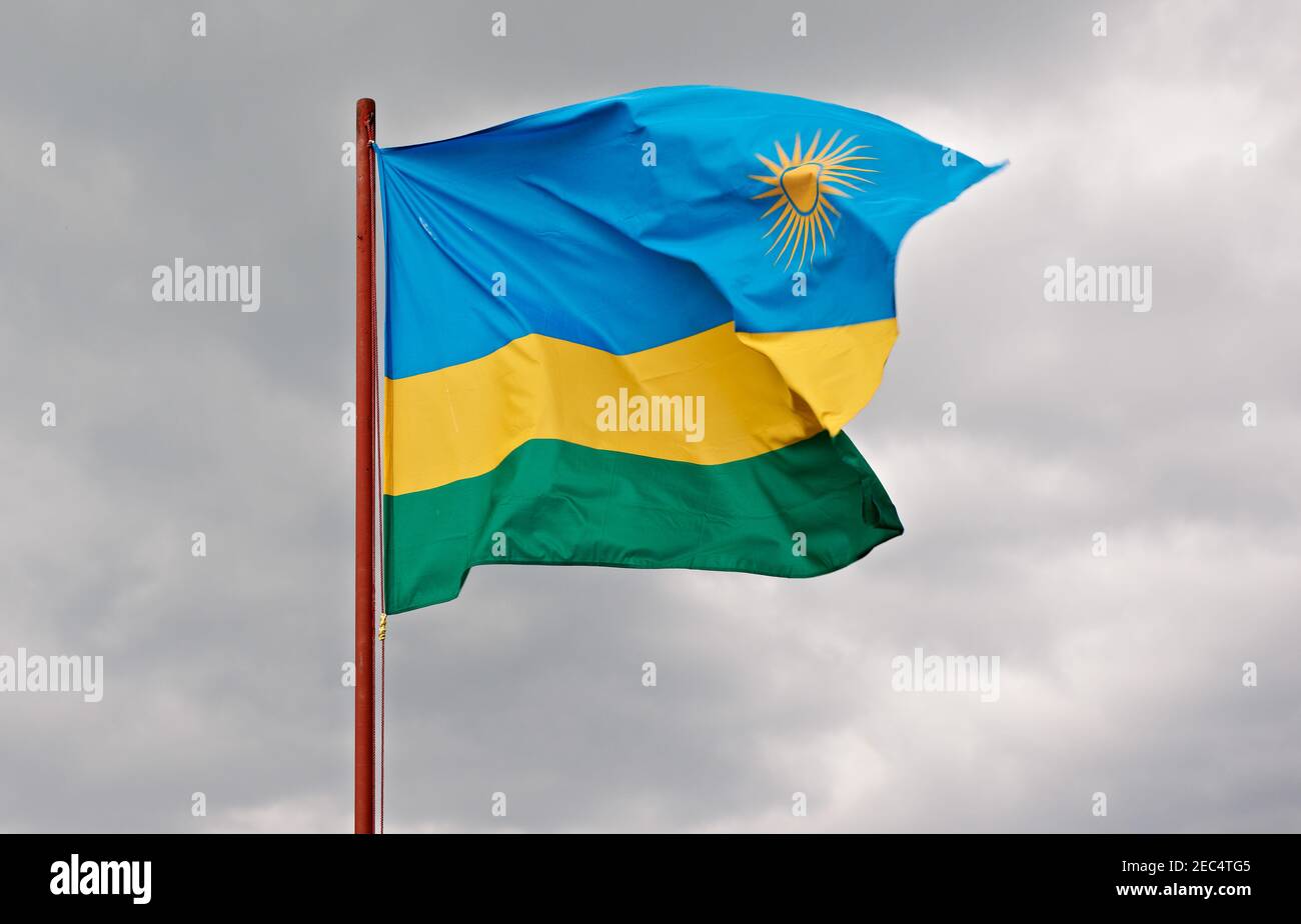 National flag of Rwanda, Africa Stock Photo