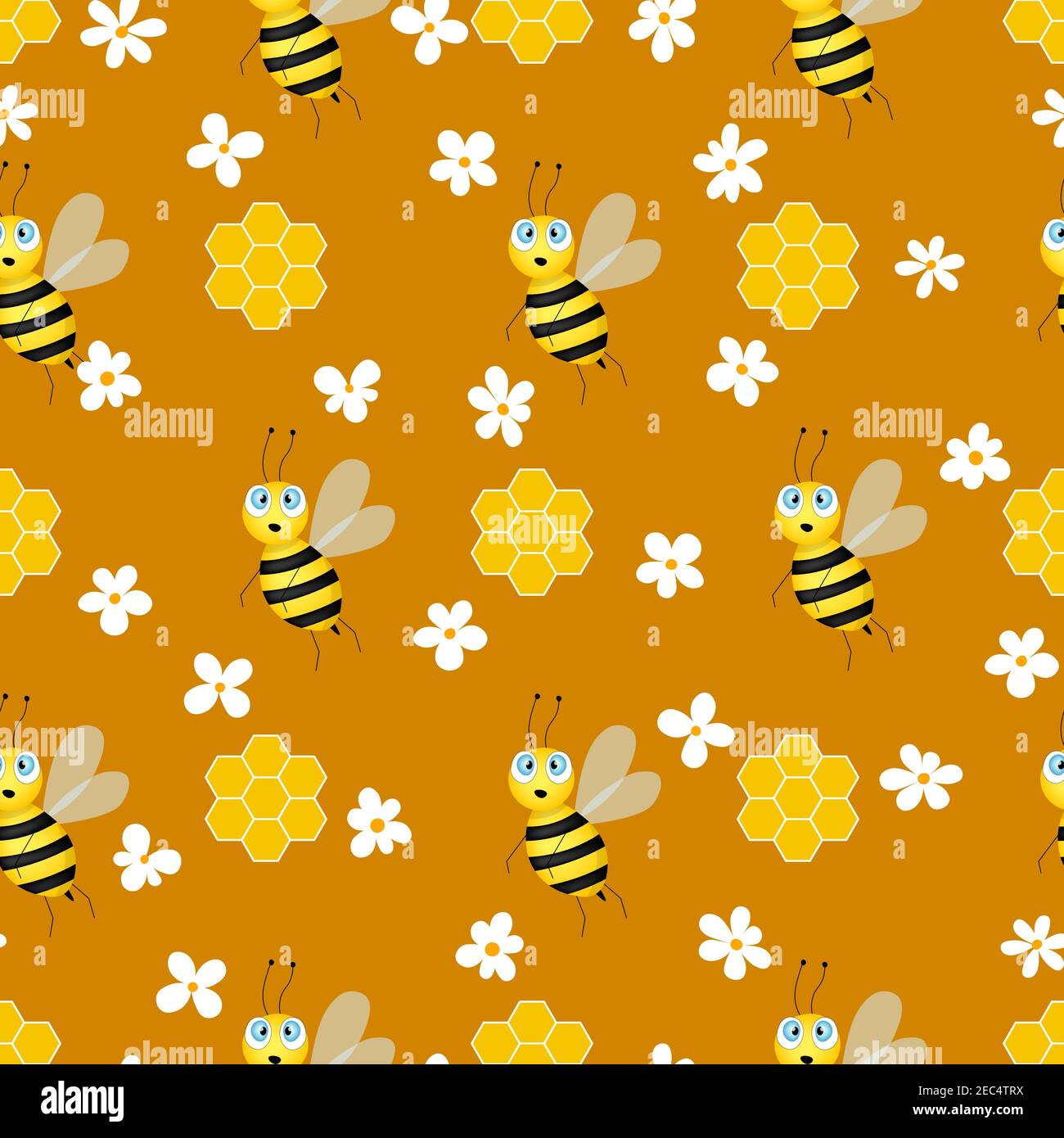 Seamless pattern with bees and honeycombs on brown background. Small ...