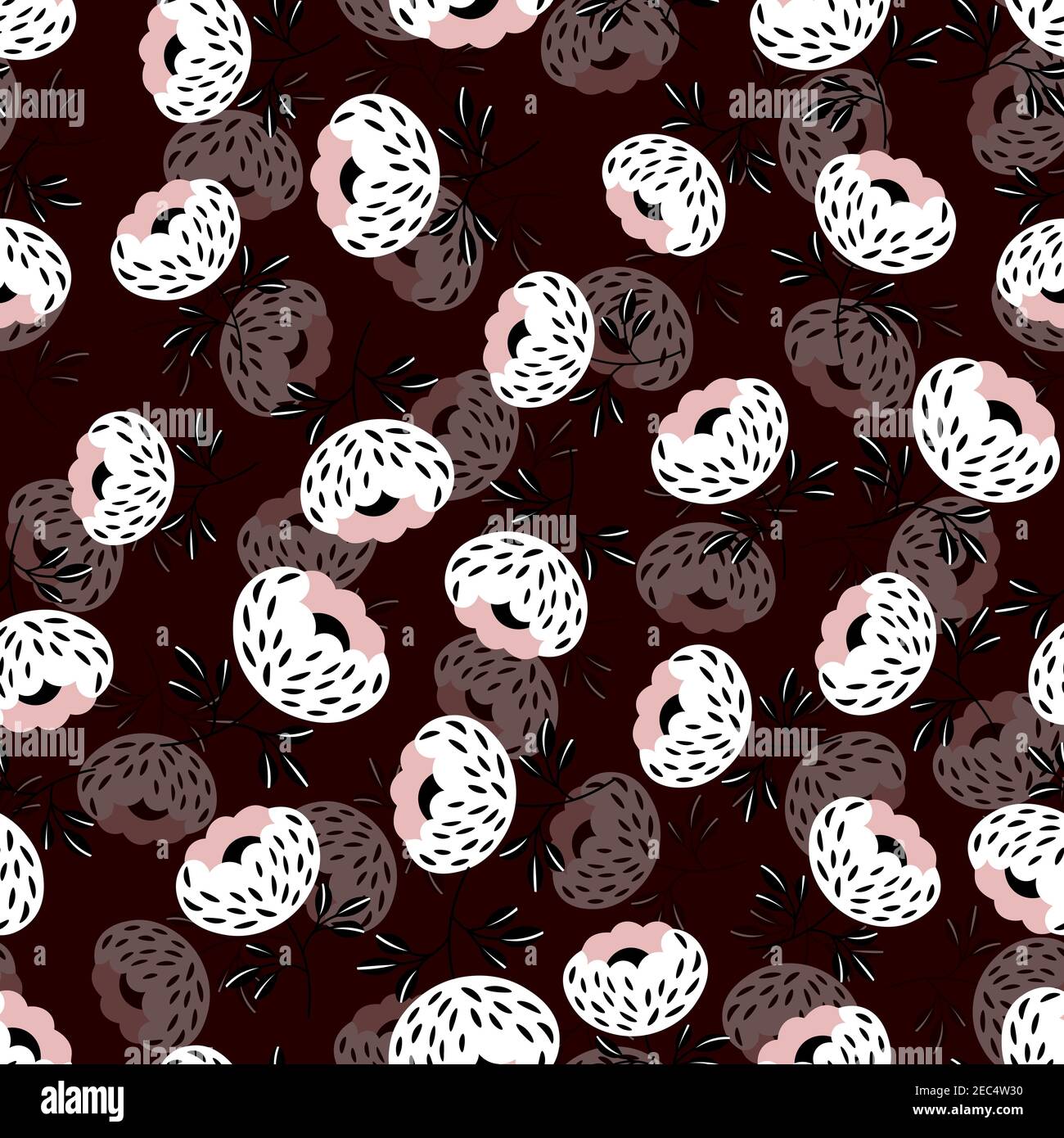 Seamless floral pattern based on traditional folk art ornaments. White ...