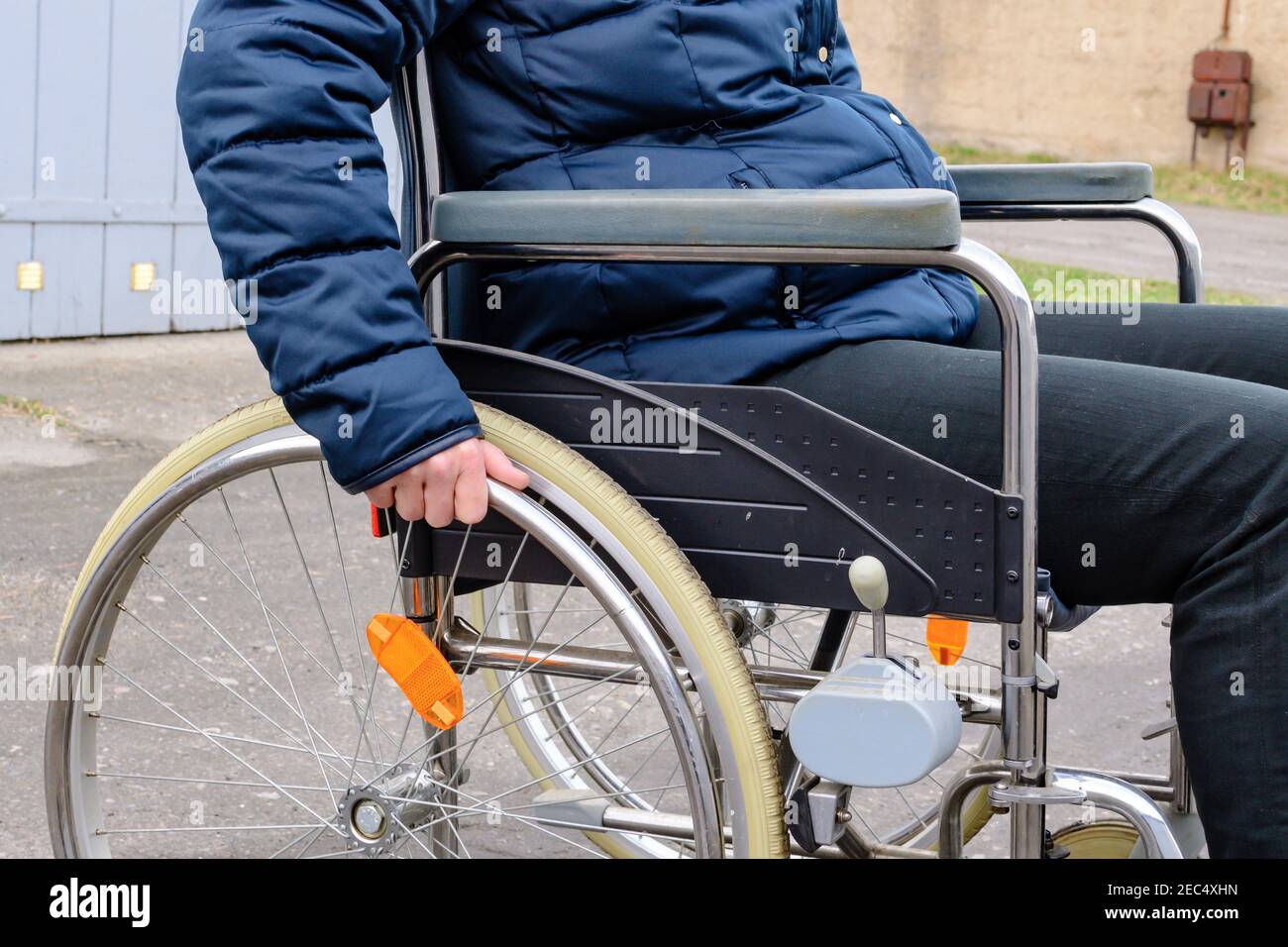 Detail of woman in wheelchair Stock Photo