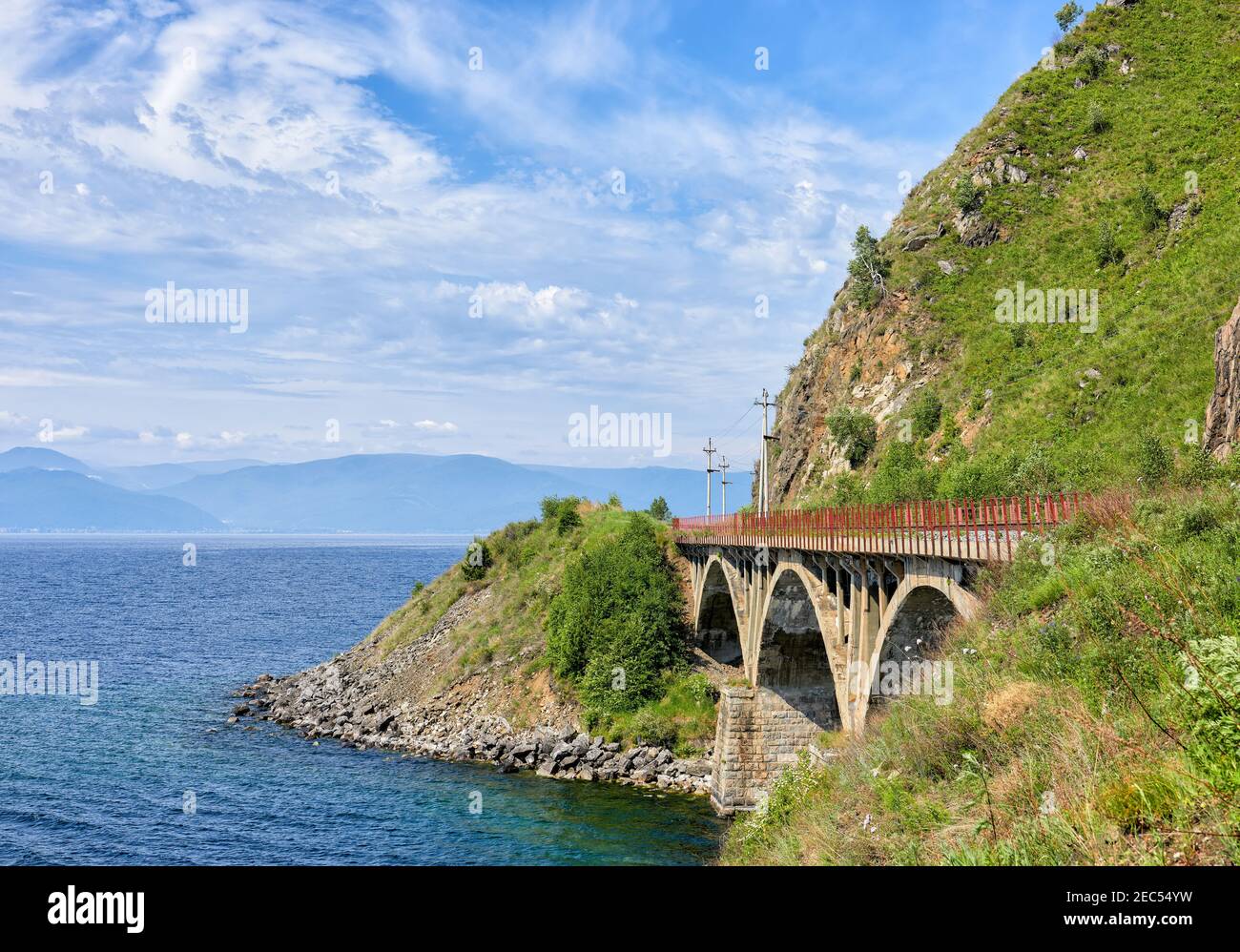 Old reinforced concrete bridge near Lake Baikal. Circum-Baikal railway. Irkutsk region. Russia Stock Photo