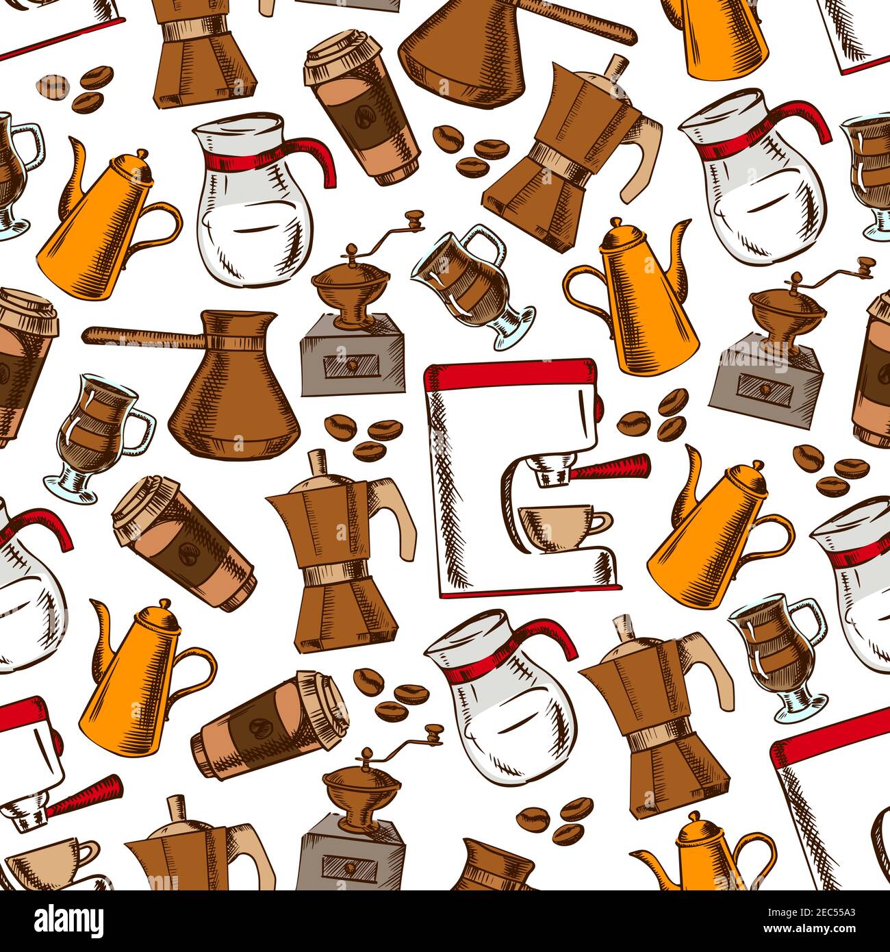 Coffee house pattern with seamless sketchy coffee pot, cup and grinder ...