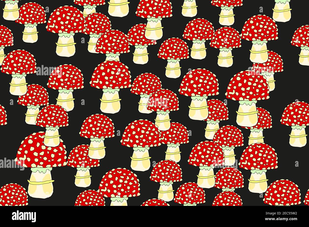 Abstract Fly Agaric Seamless Pattern, Illustration on Black Background Stock Vector