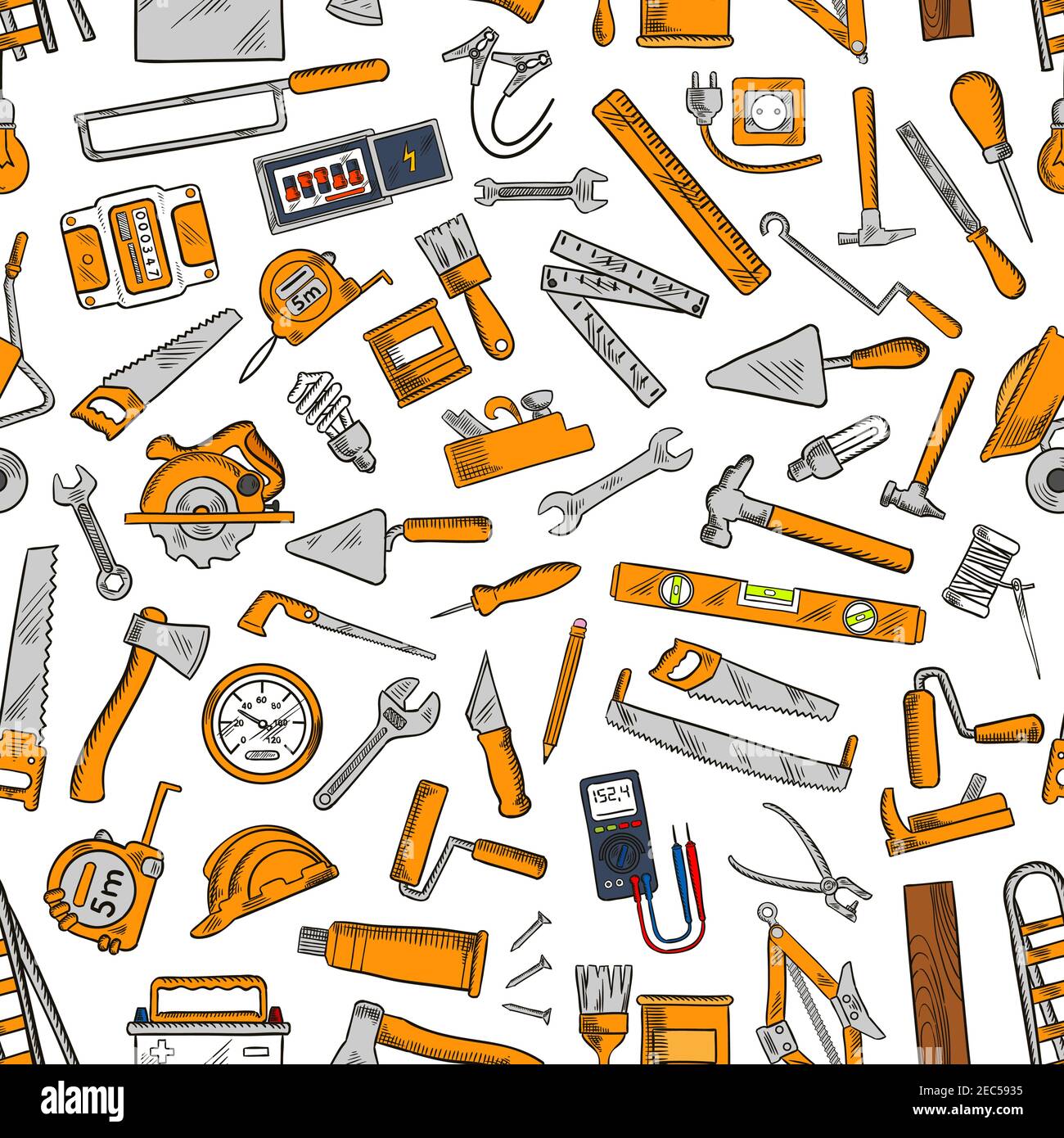 Building tool and equipment seamless pattern of hammer, trowel, spanner ...