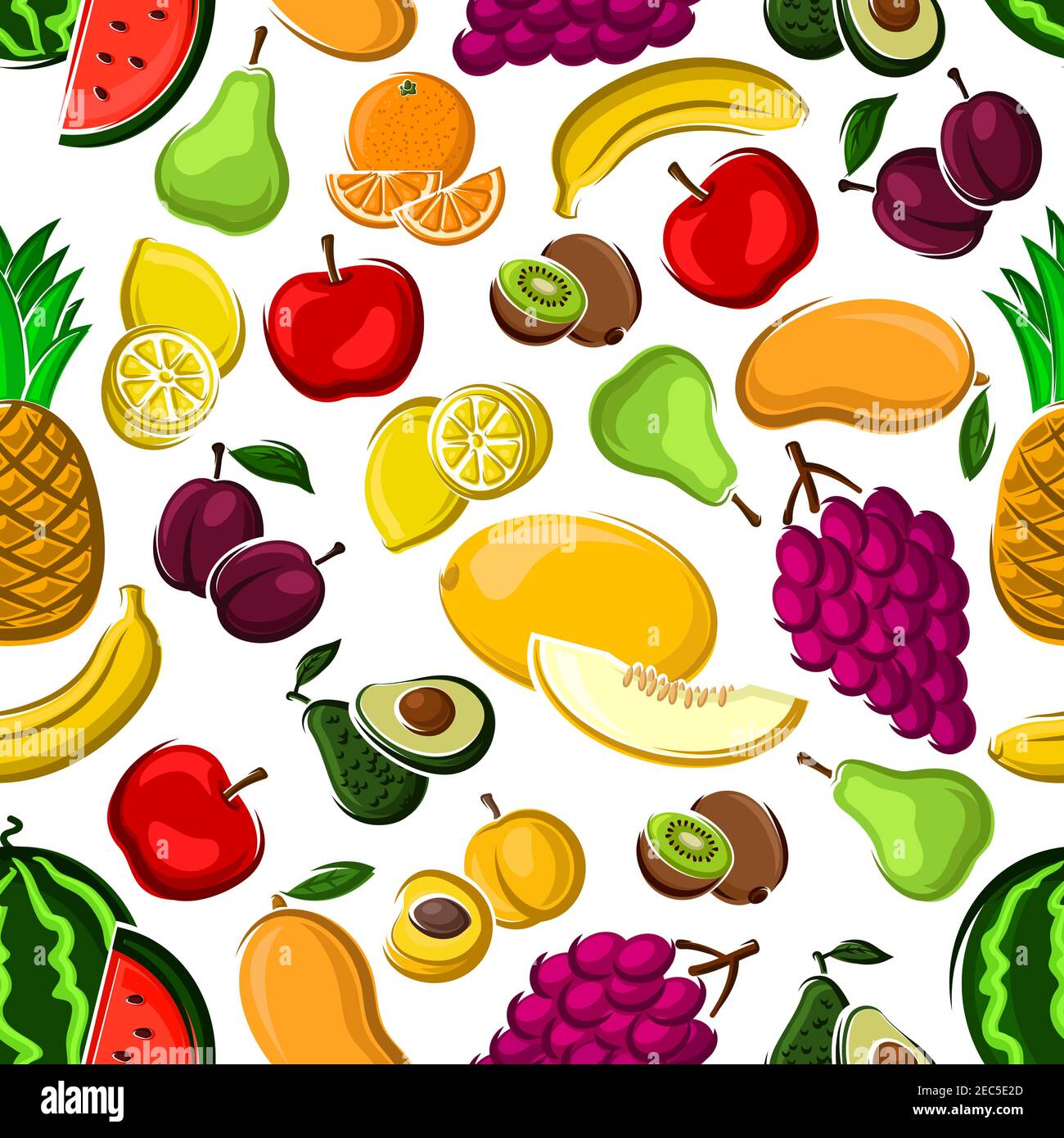 Sweet fruits pattern on white background with seamless apples, mangoes