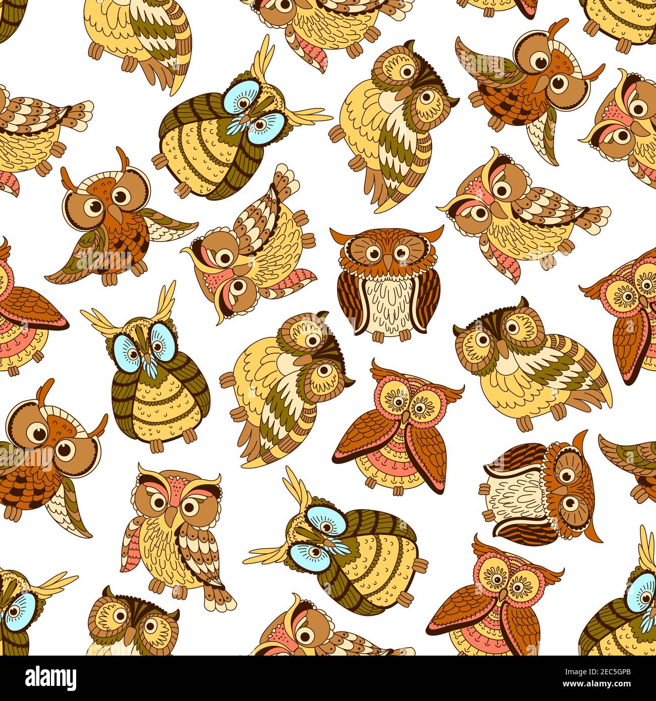 Owl seamless pattern background. Cute bird vector wallpaper. Vintage  artistic cartoon owls Stock Vector Image & Art - Alamy